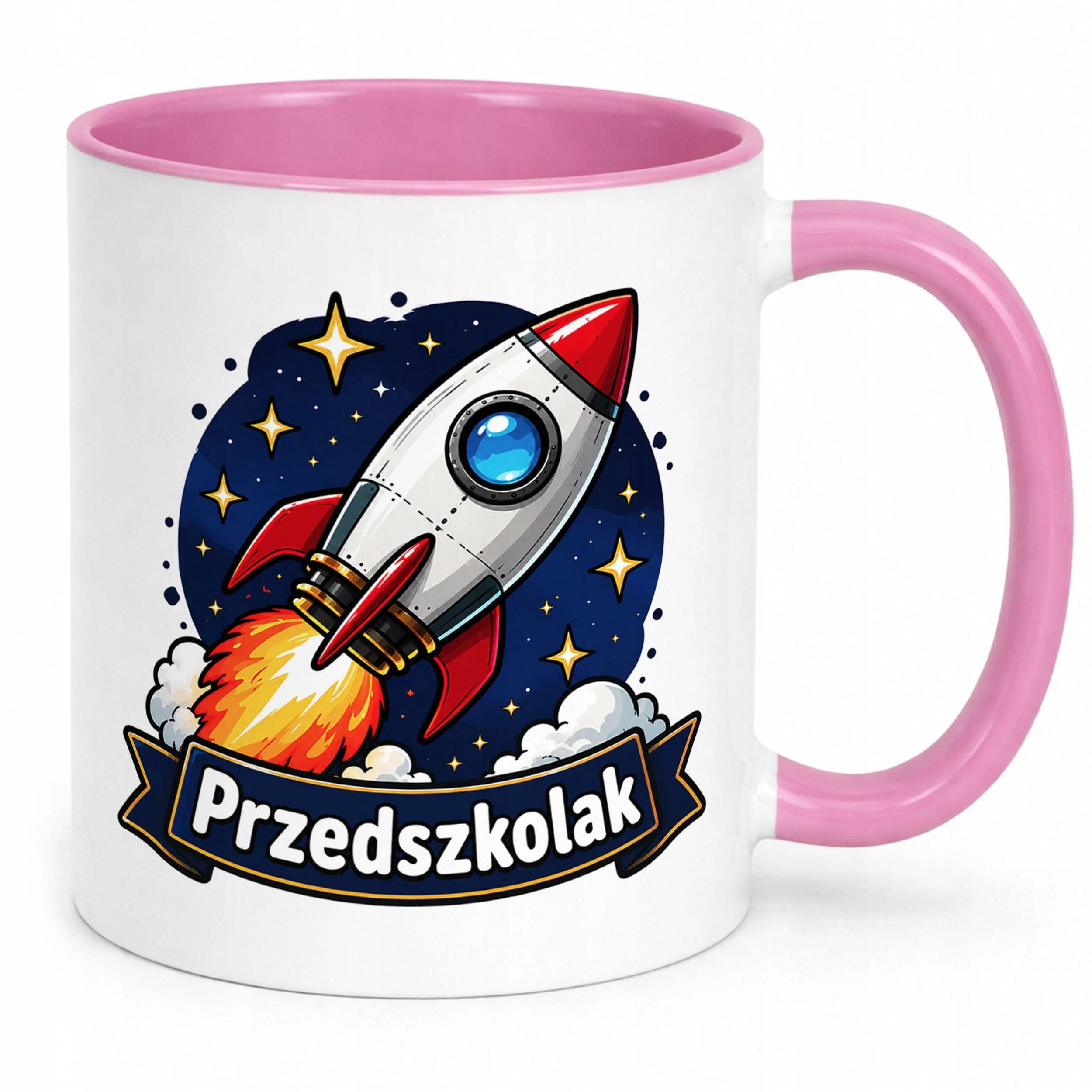 Kubek Różowy z nadrukiem Przedszkolak Szkoła Dla Dzieci Prezent