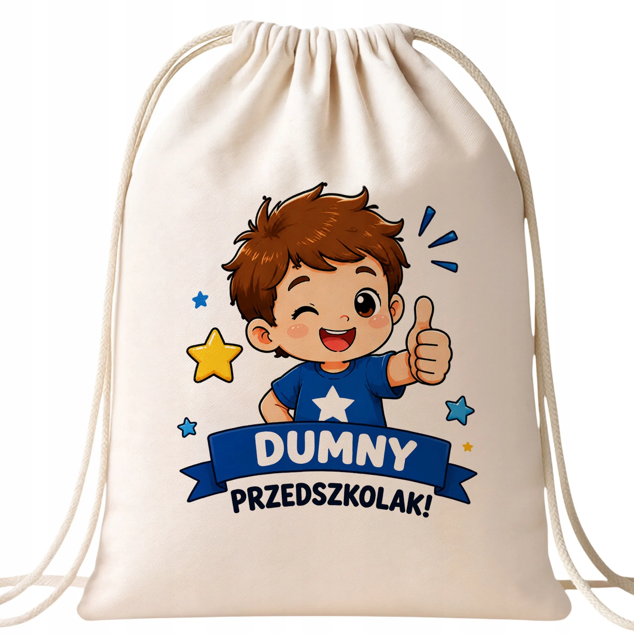 Plecak Worek Przedszkolak z Nadrukiem Bawełniany Szkolny na Buty Ecru
