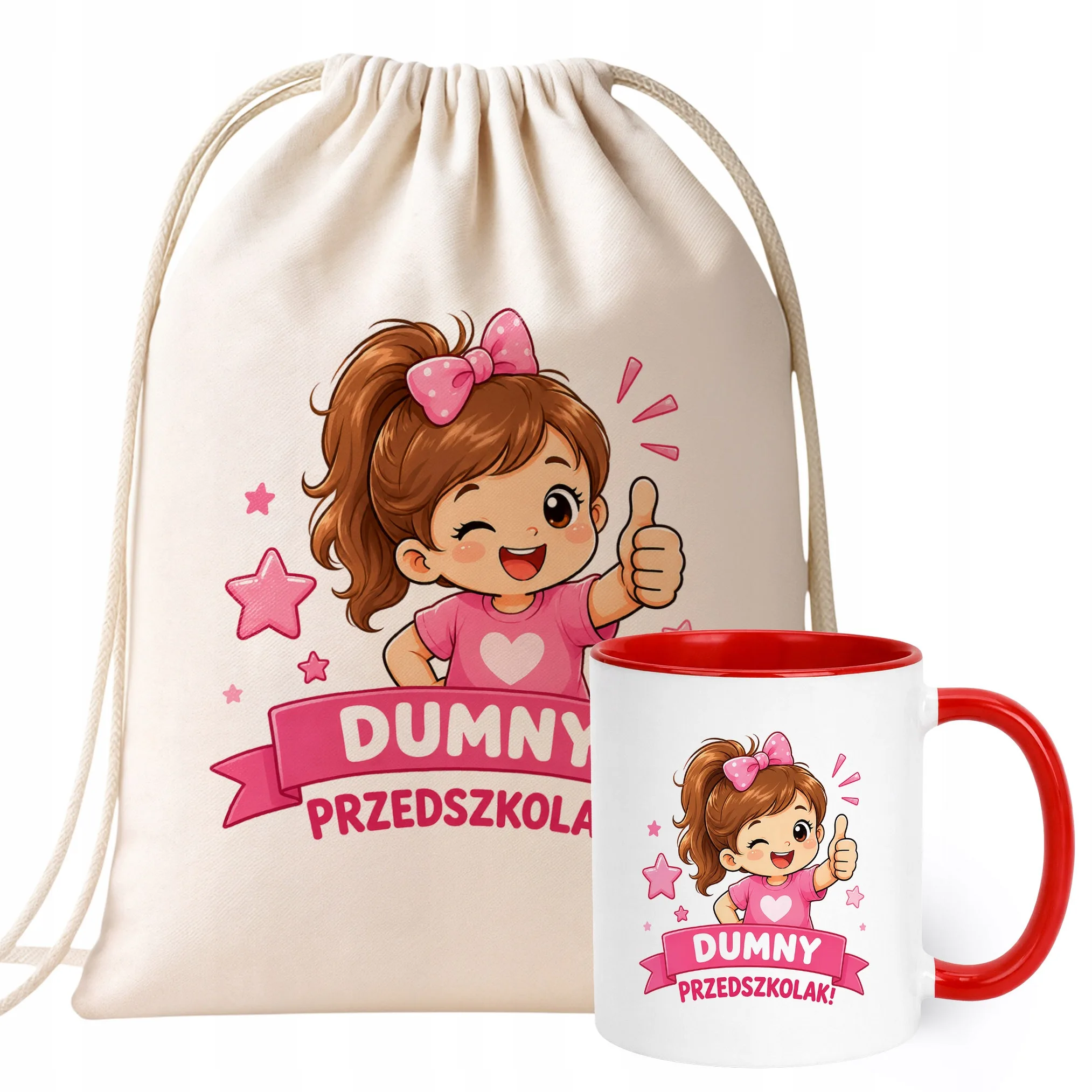 Zestaw Plecak Worek Kubek Czerwony Z Nadrukiem Przedszkolak Dla Dzieci