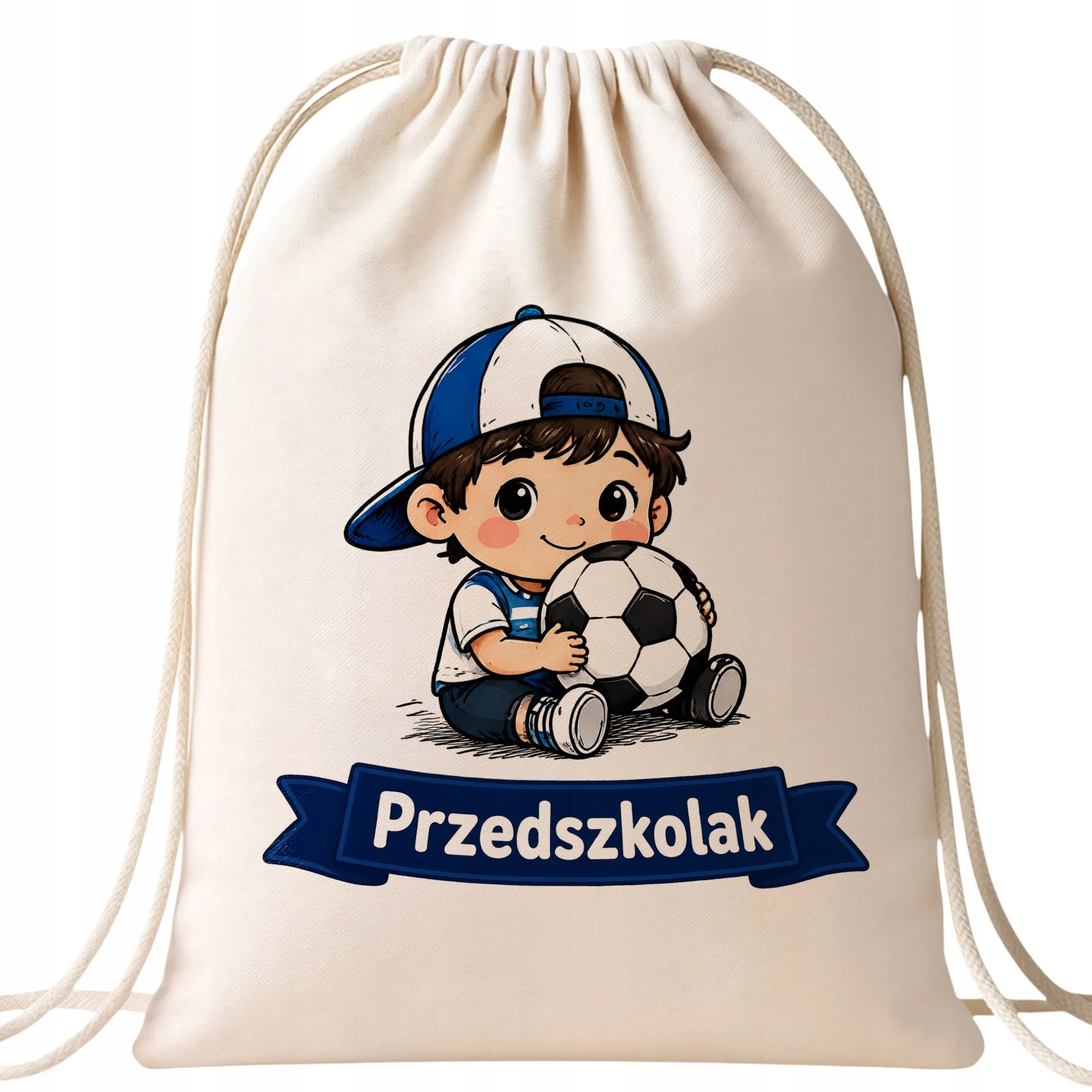 Plecak Worek Przedszkolak z Nadrukiem Bawełniany Szkolny na Buty Ecru