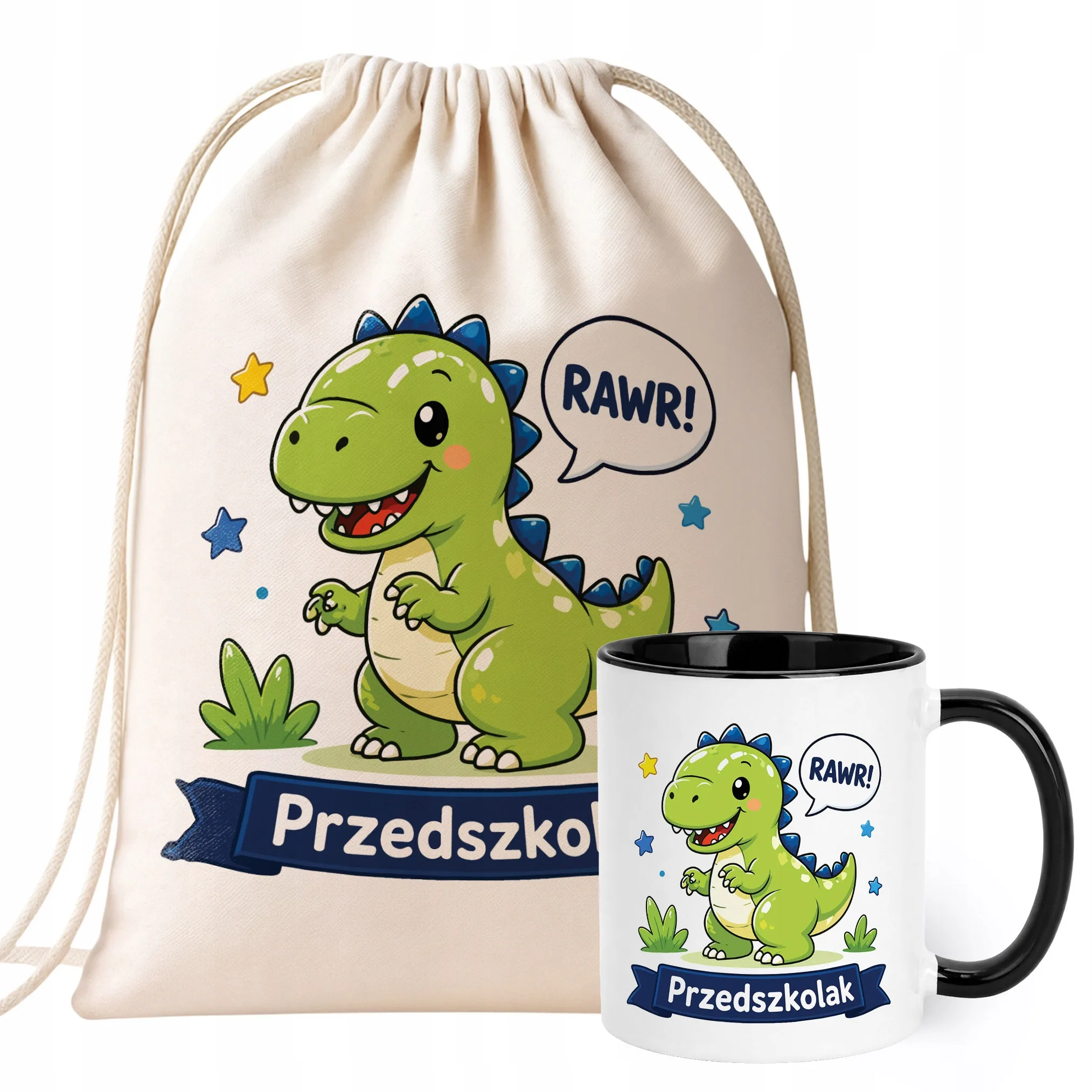Zestaw Plecak Worek Kubek Czarny Z Nadrukiem Przedszkolak Dla Dzieci
