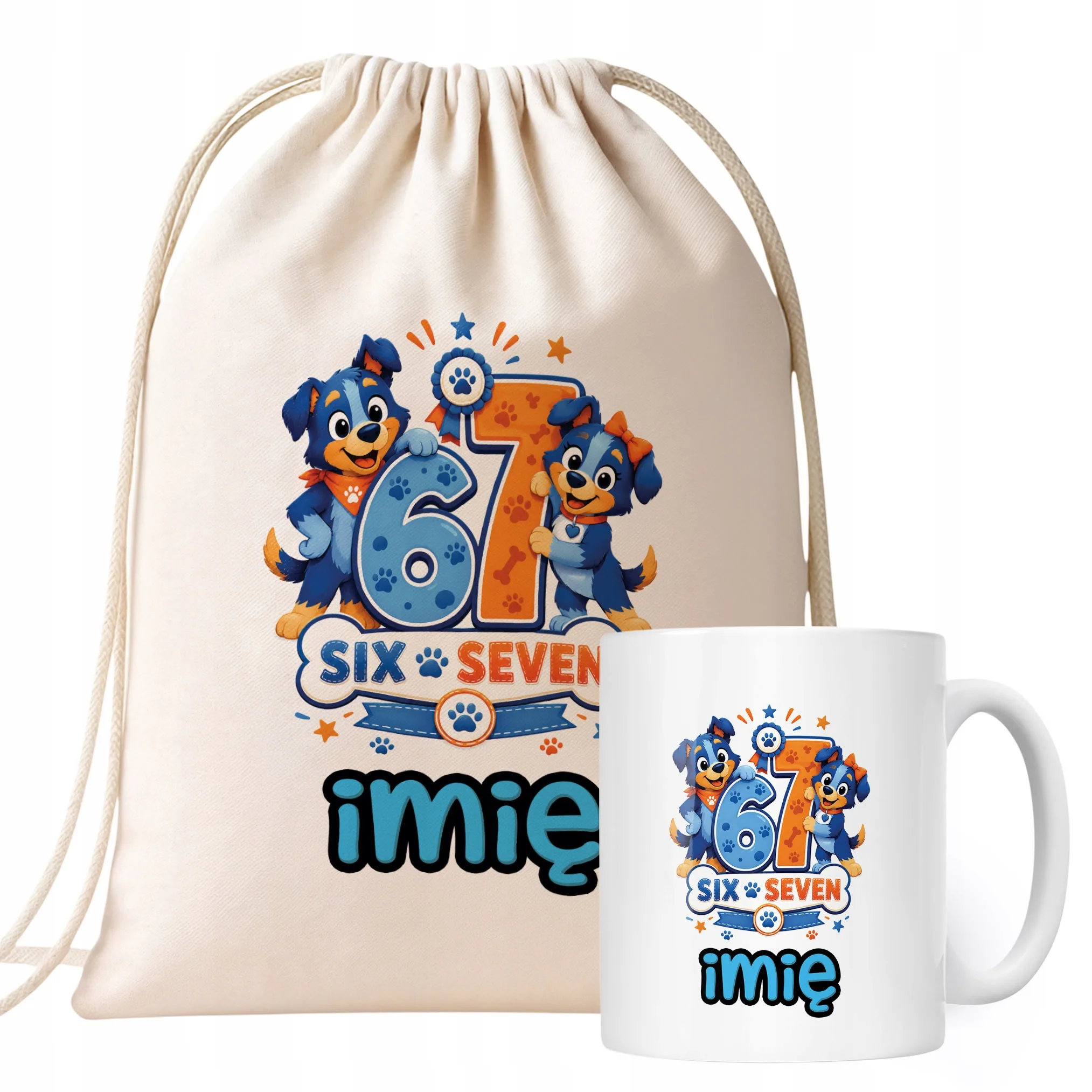 Zestaw Personalizowany Plecak Worek Kubek Pies 67 Six Seven Prezent