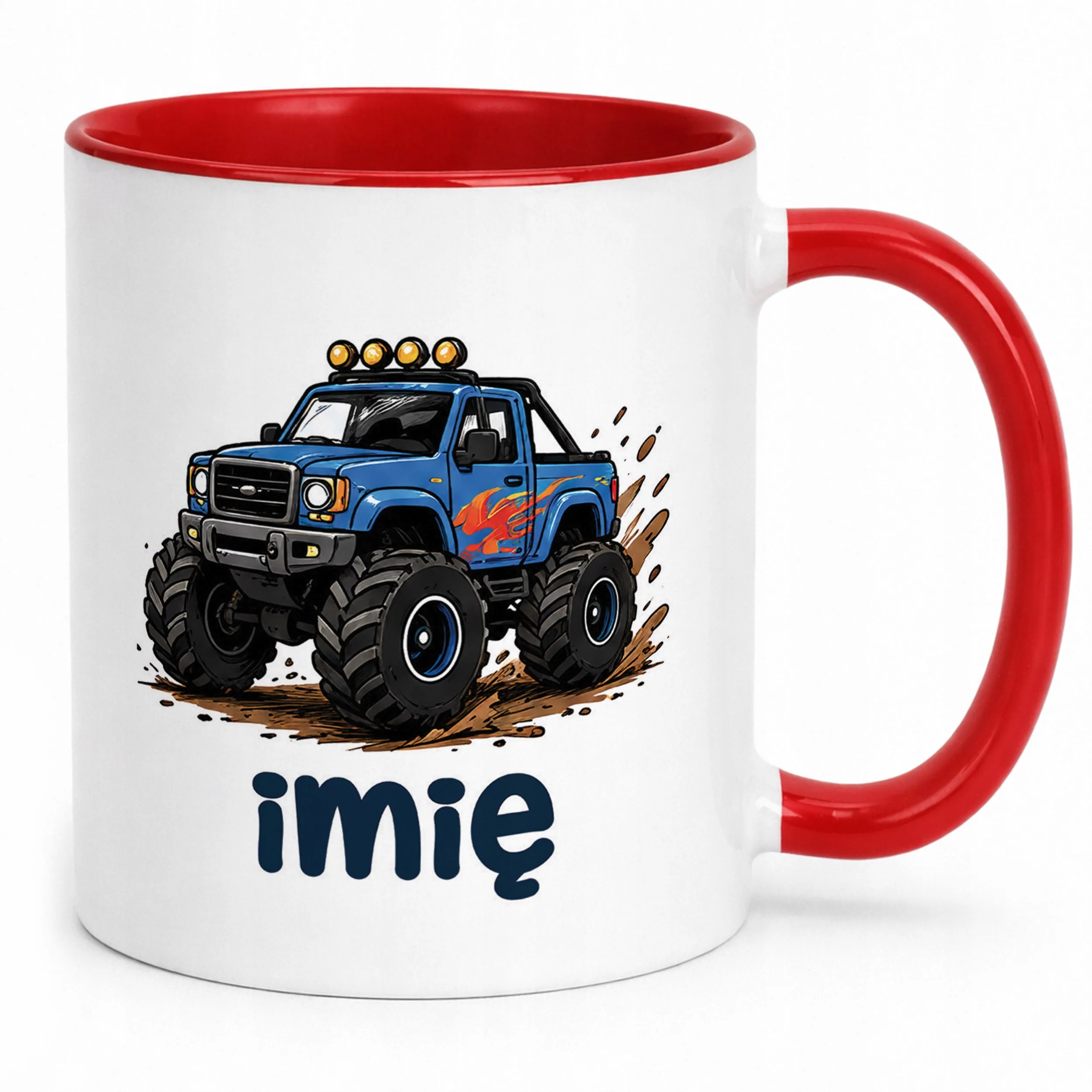 Kubek Czerwony z nadrukiem personalizowany Monster Truck Dla Dzieci Prezent