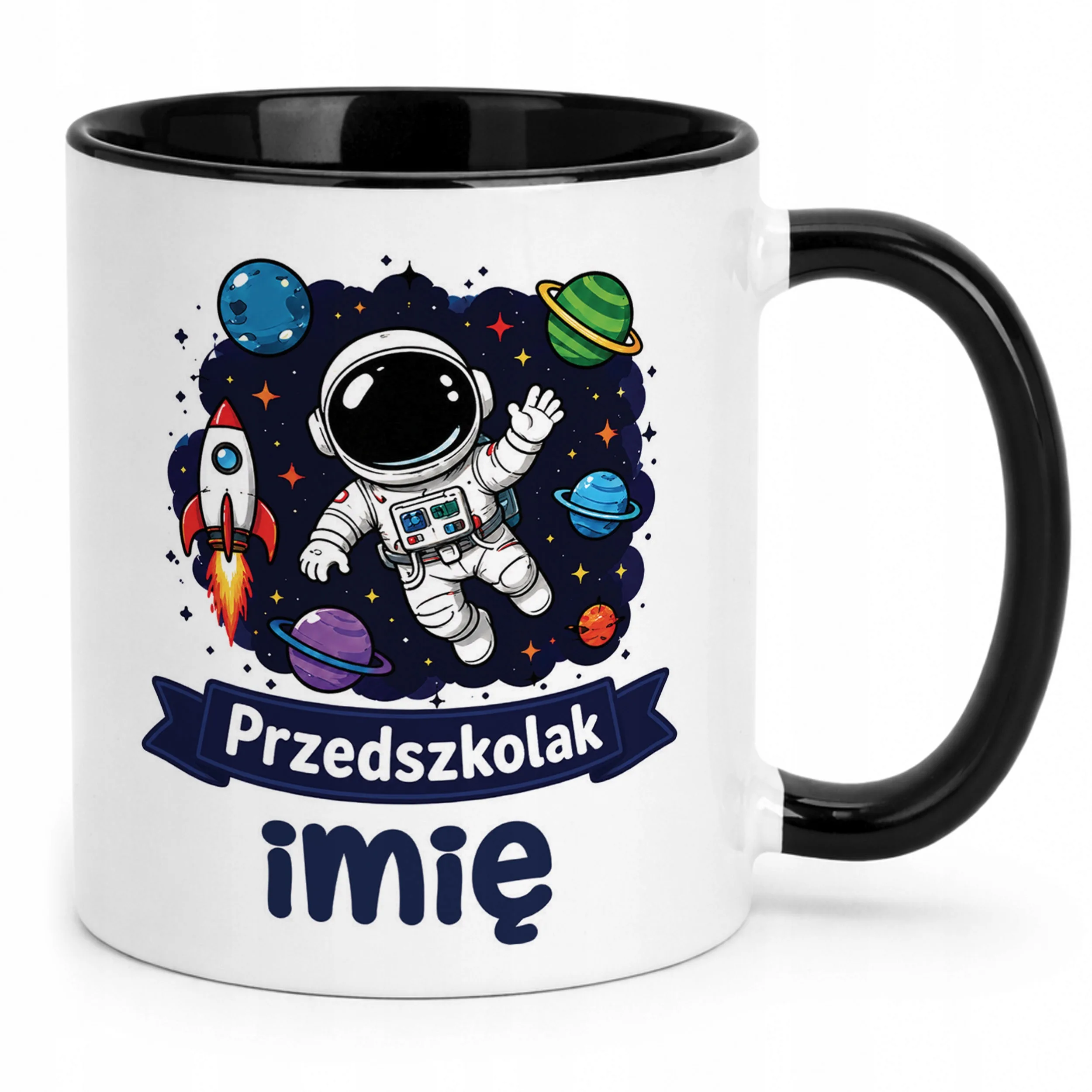 Kubek Czarny z nadrukiem personalizowany Przedszkolak Szkoła Dla Dzieci