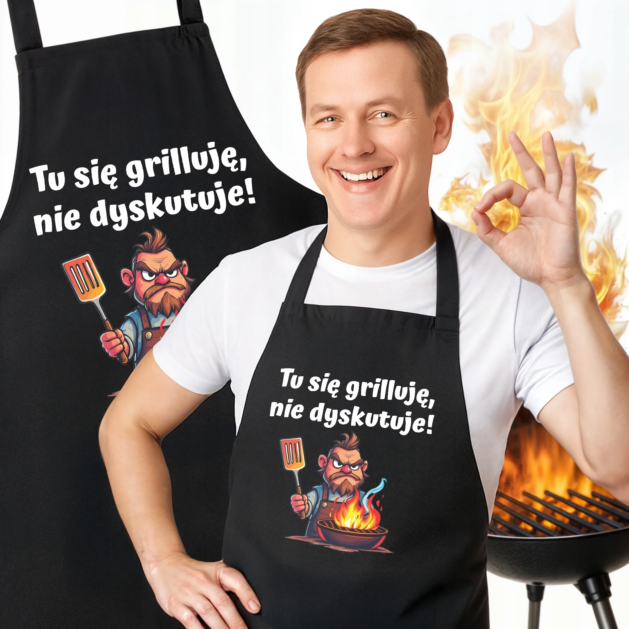 Bawełniany Czarny Fartuch Kuchenny Tu Się Grilluję Fartuszek Z Nadrukiem