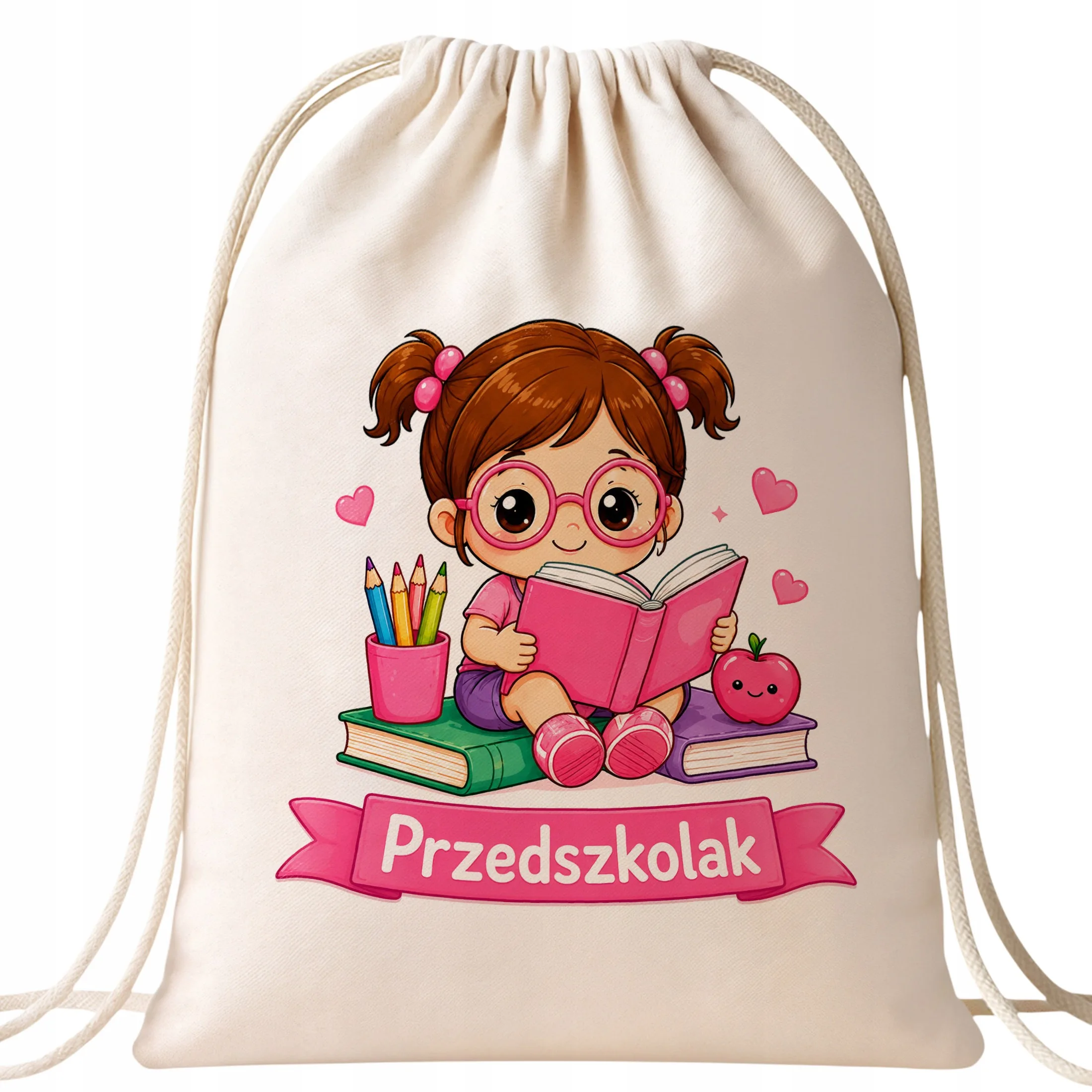 Plecak Worek Przedszkolak z Nadrukiem Bawełniany Szkolny na Buty Ecru