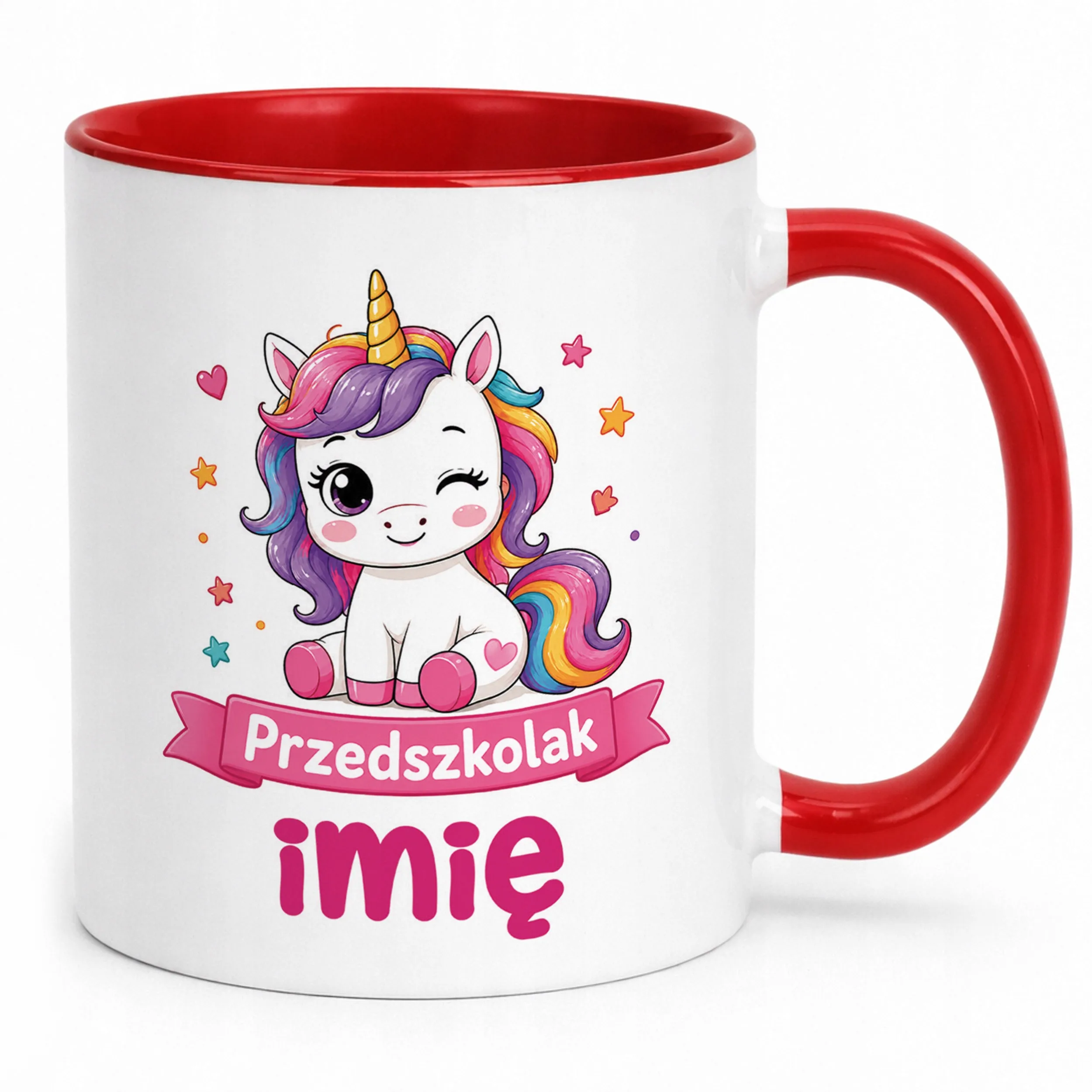 Kubek Czerwony z nadrukiem personalizowany Przedszkolak Szkoła Dla Dzieci