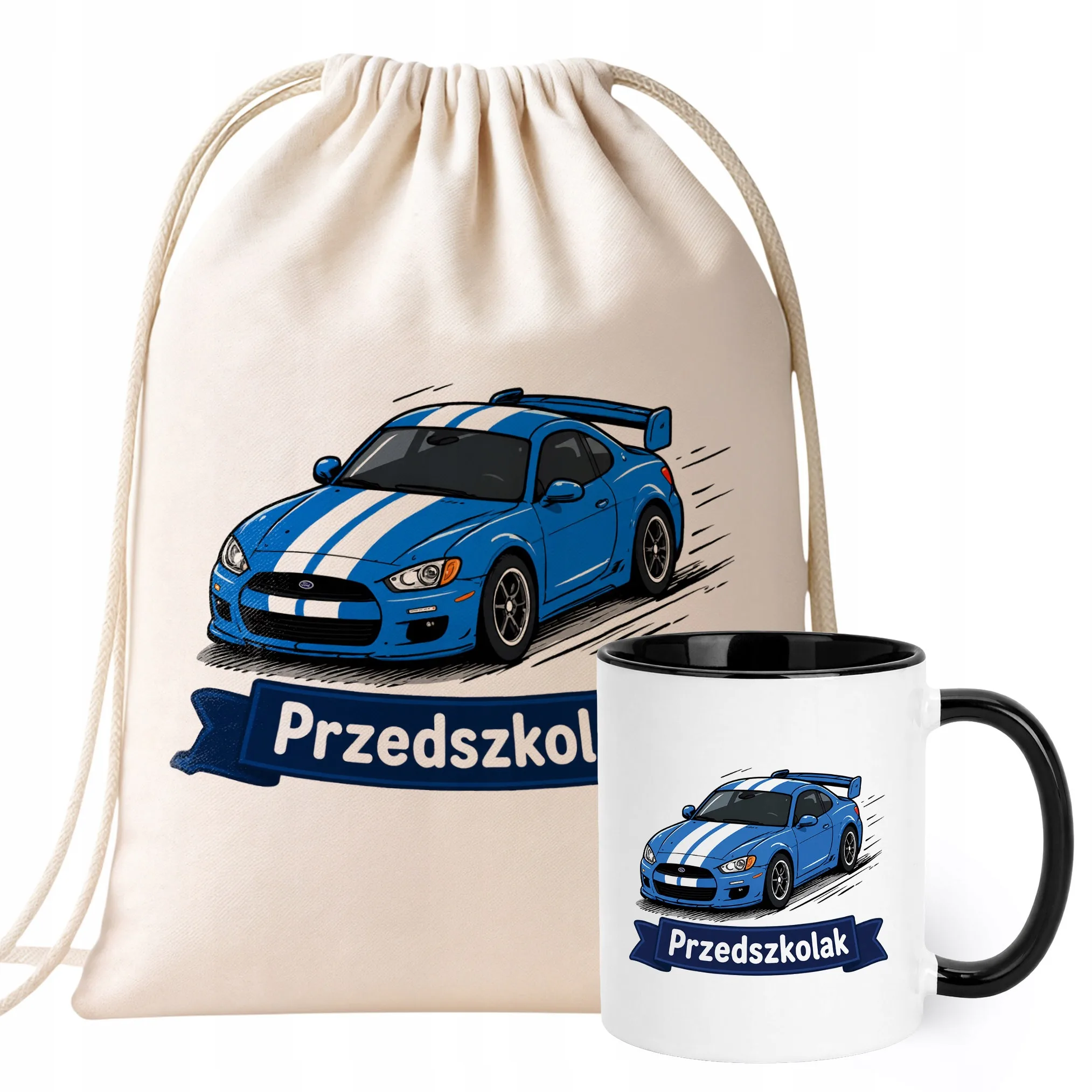 Zestaw Plecak Worek Kubek Czarny Z Nadrukiem Przedszkolak Dla Dzieci