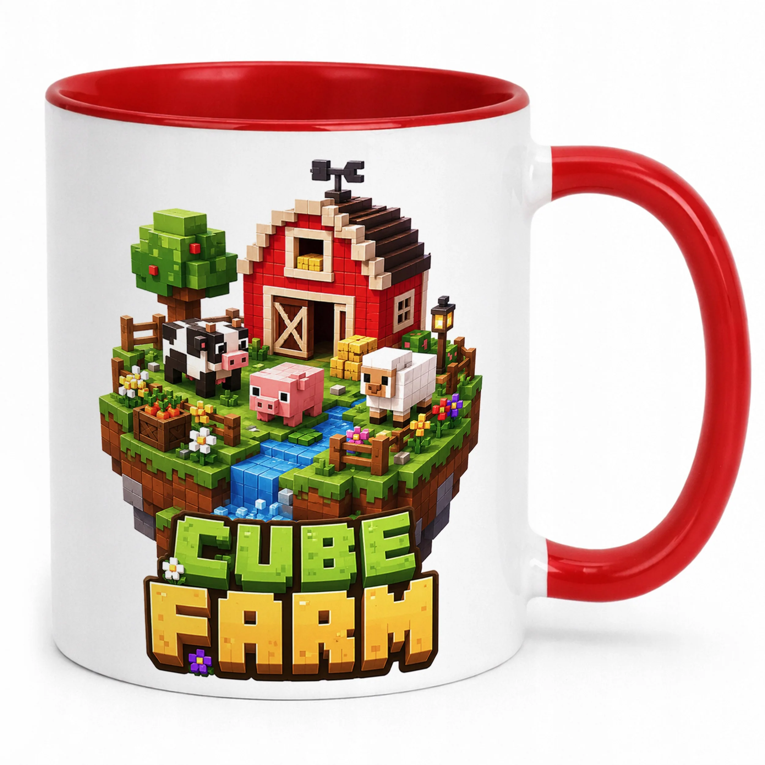 Kubek Czerwony z nadrukiem CUBE FARM Dla Dzieci Prezent Upominek