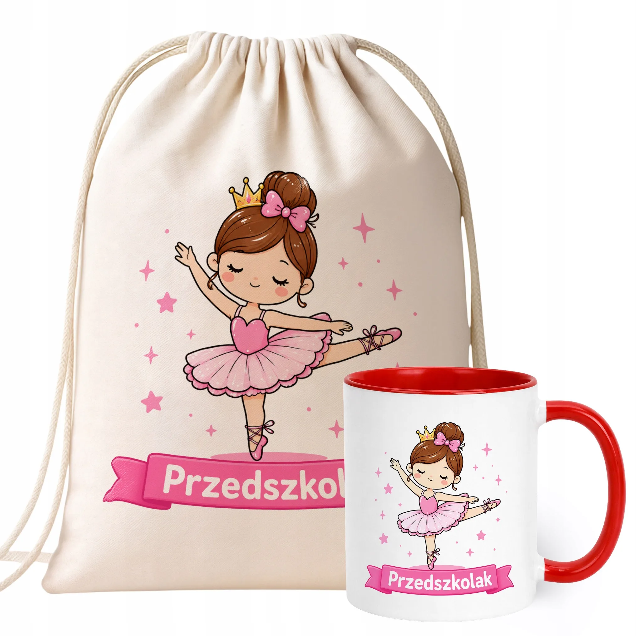 Zestaw Plecak Worek Kubek Czerwony Z Nadrukiem Przedszkolak Dla Dzieci