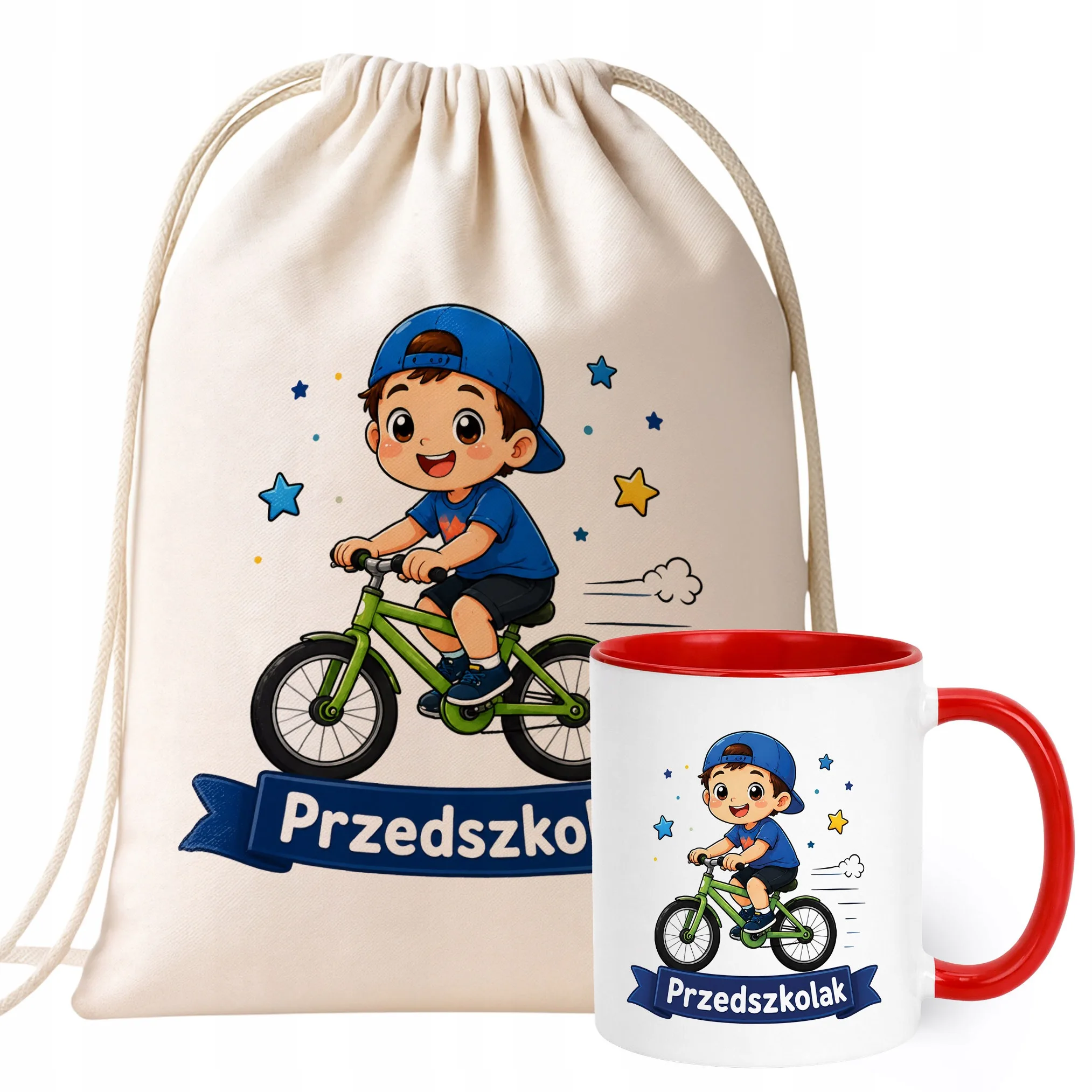 Zestaw Plecak Worek Kubek Czerwony Z Nadrukiem Przedszkolak Dla Dzieci