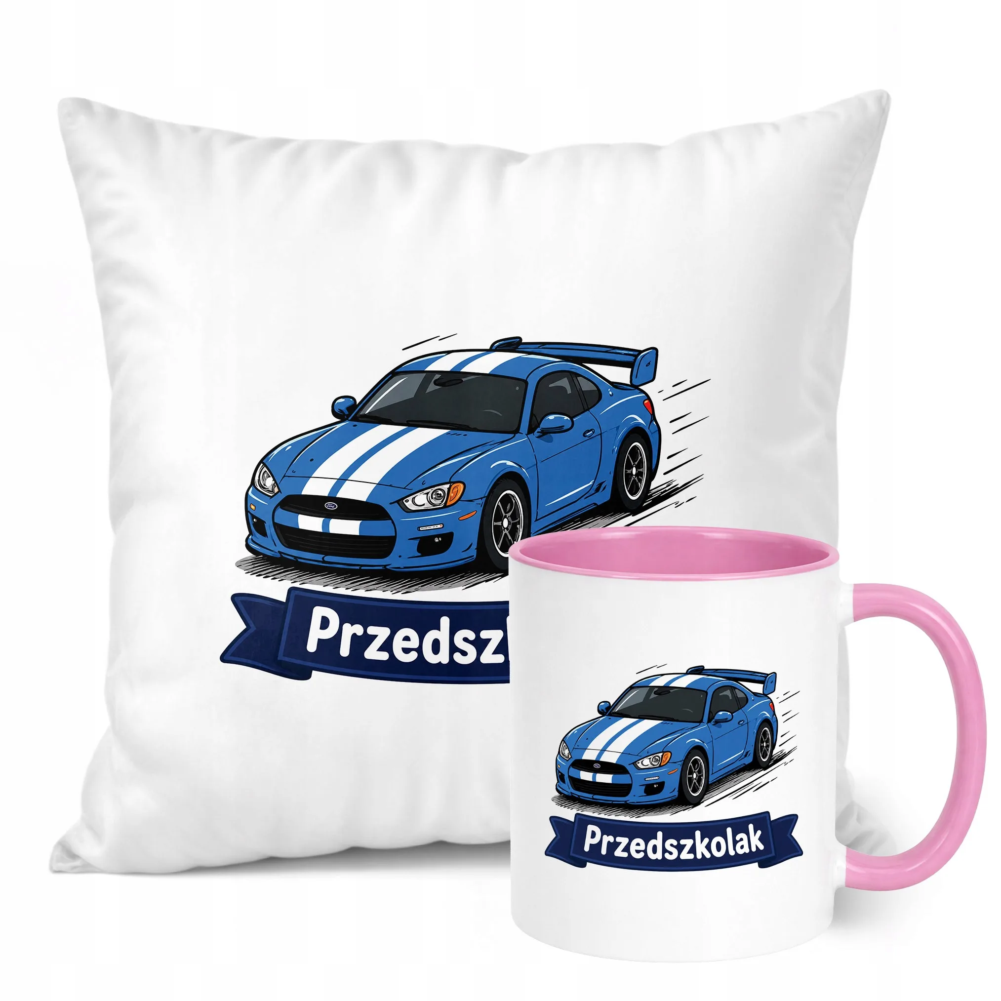 Zestaw Kubek Różowy Poduszka Z Nadrukiem Przedszkolak Szkoła Prezent