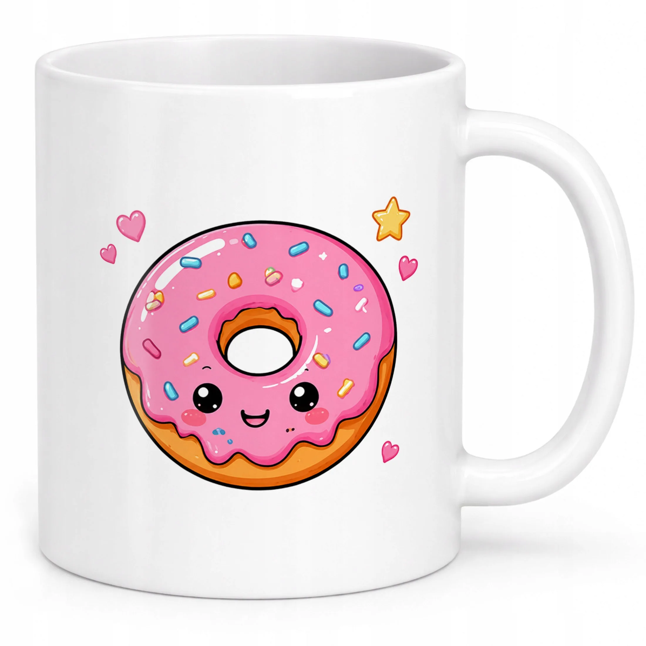 Biały Kubek z nadrukiem Kawaii Pączek Dla Dzieci Prezent Upominek