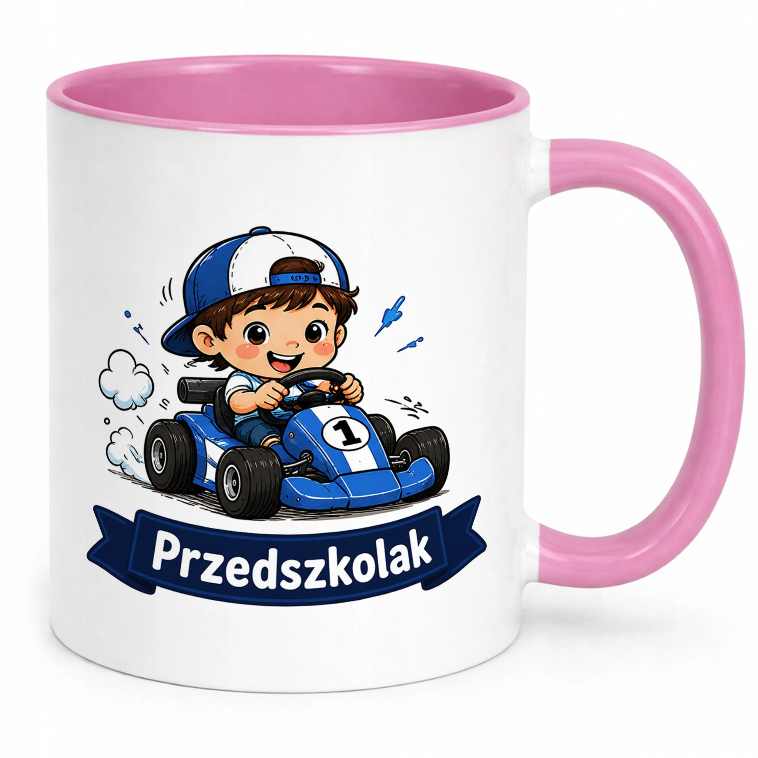 Kubek Różowy z nadrukiem Przedszkolak Szkoła Dla Dzieci Prezent