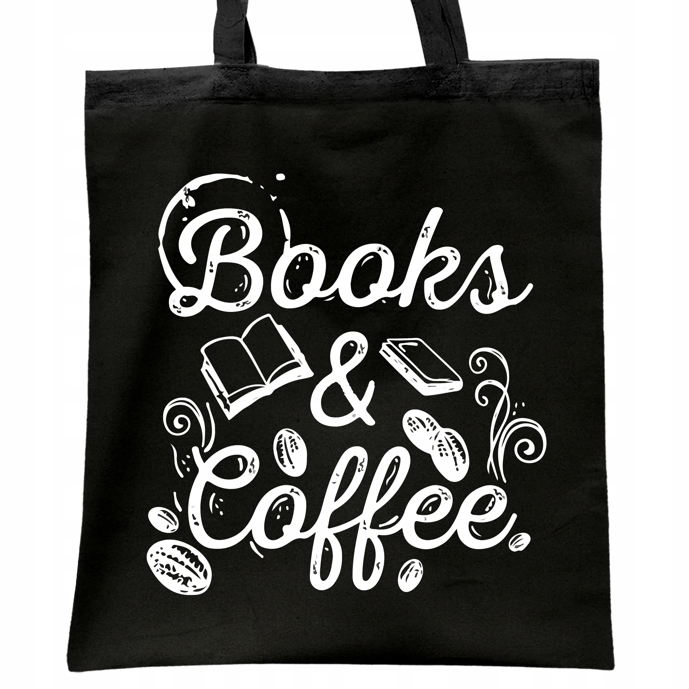 Torba bawełniana czarna na zakupy Books And Coffee Książki Kawa