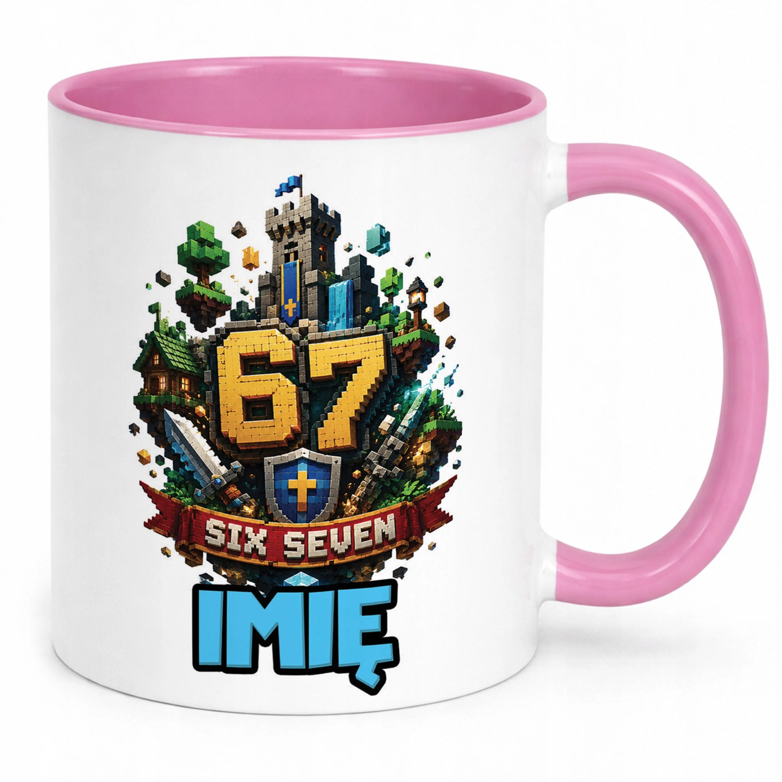 Kubek Różowy z nadrukiem personalizowany SIX SEVEN Dla Dzieci Prezent