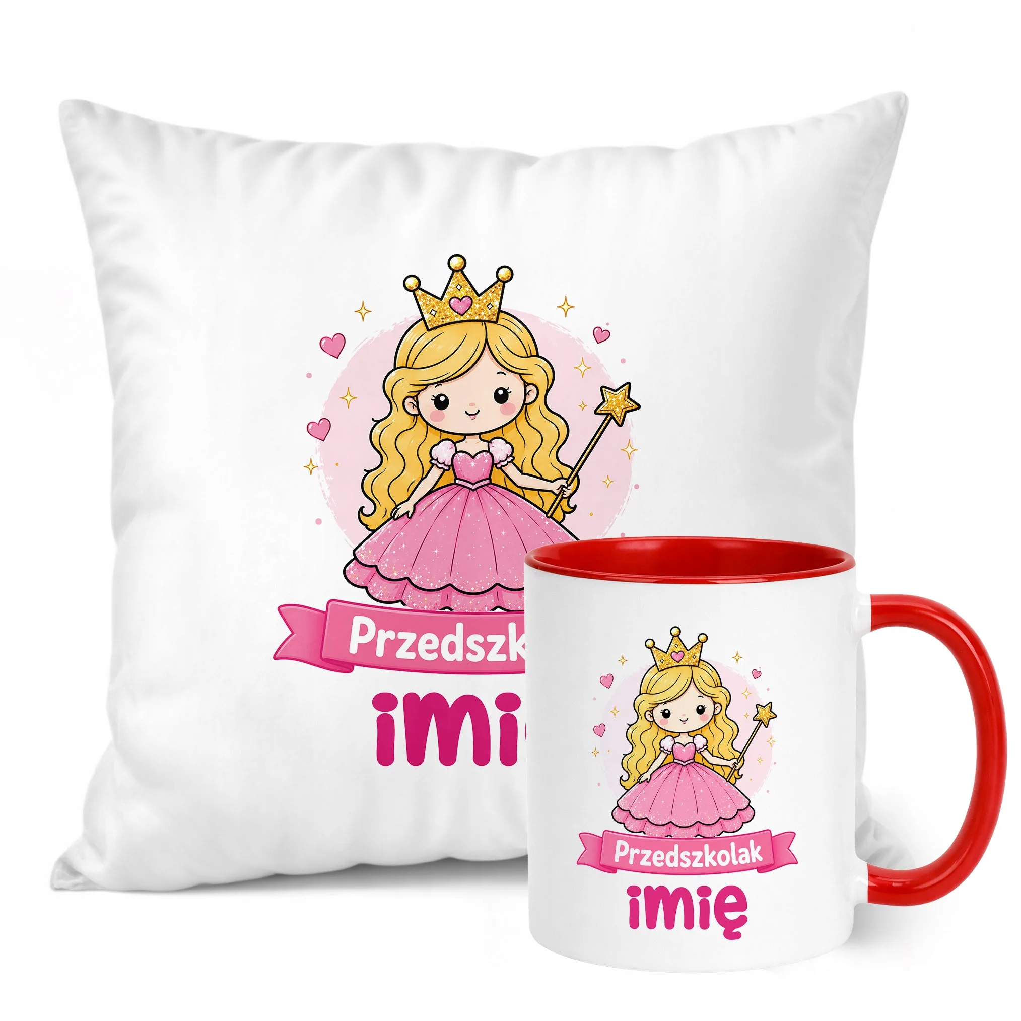 Zestaw Personalizowany Kubek Czerwony Poduszka Przedszkolak