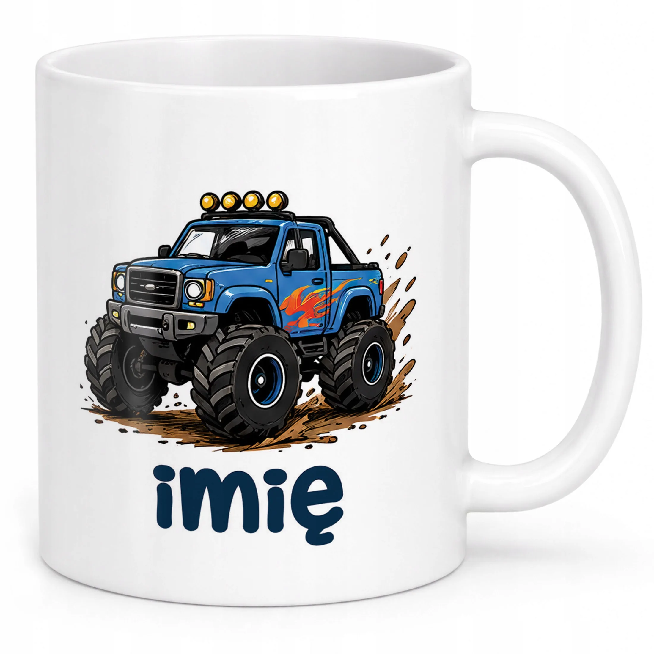 Biały Kubek z nadrukiem personalizowany Monster Truck Dla Dzieci Prezent
