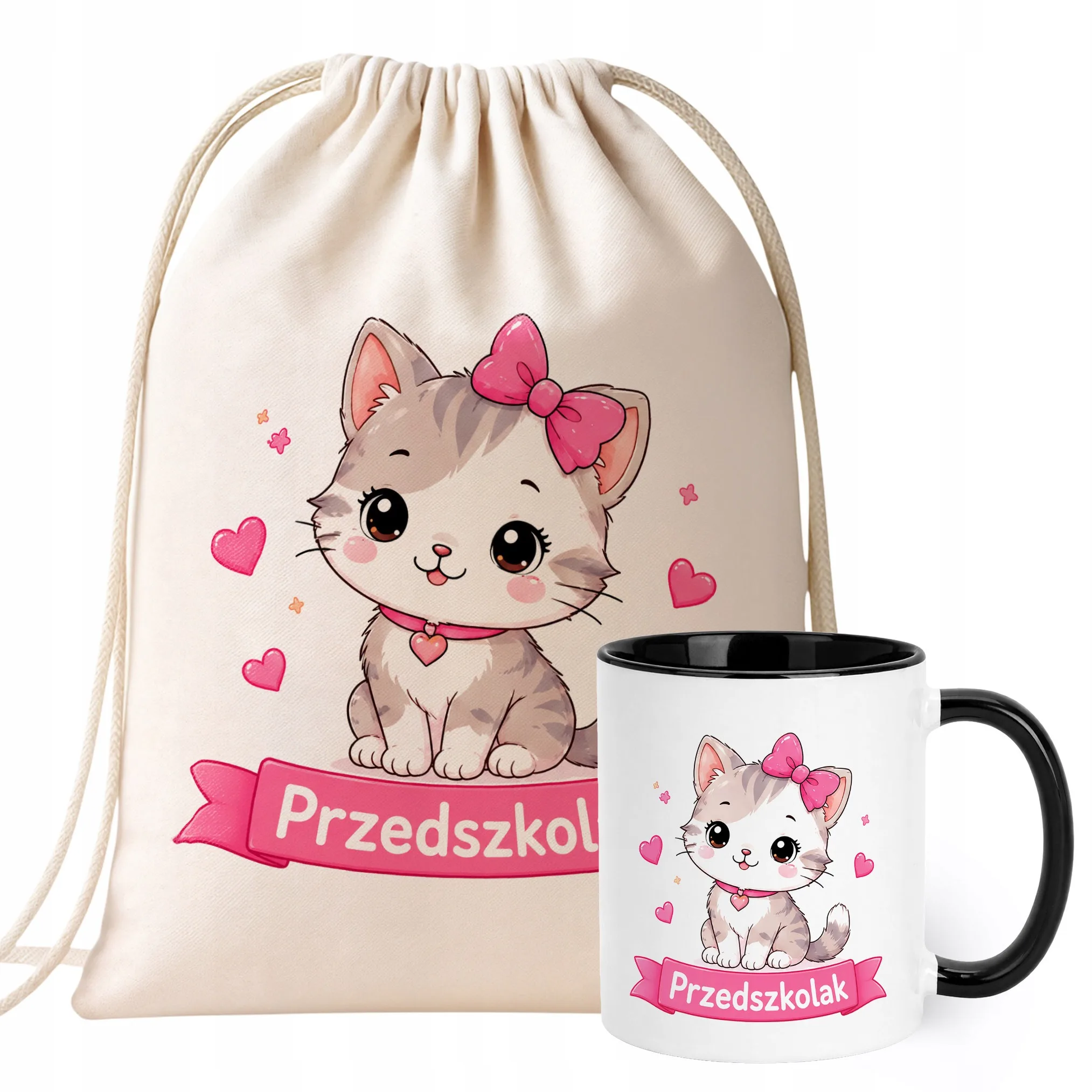 Zestaw Plecak Worek Kubek Czarny Z Nadrukiem Przedszkolak Dla Dzieci