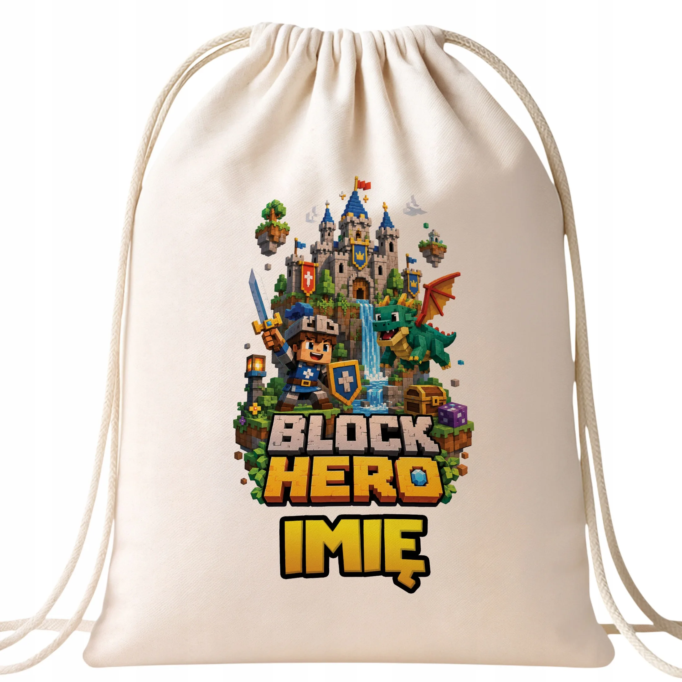 Plecak Worek Personalizowany BLOCK HERO Gra z Nadrukiem Bawełniany Szkolny