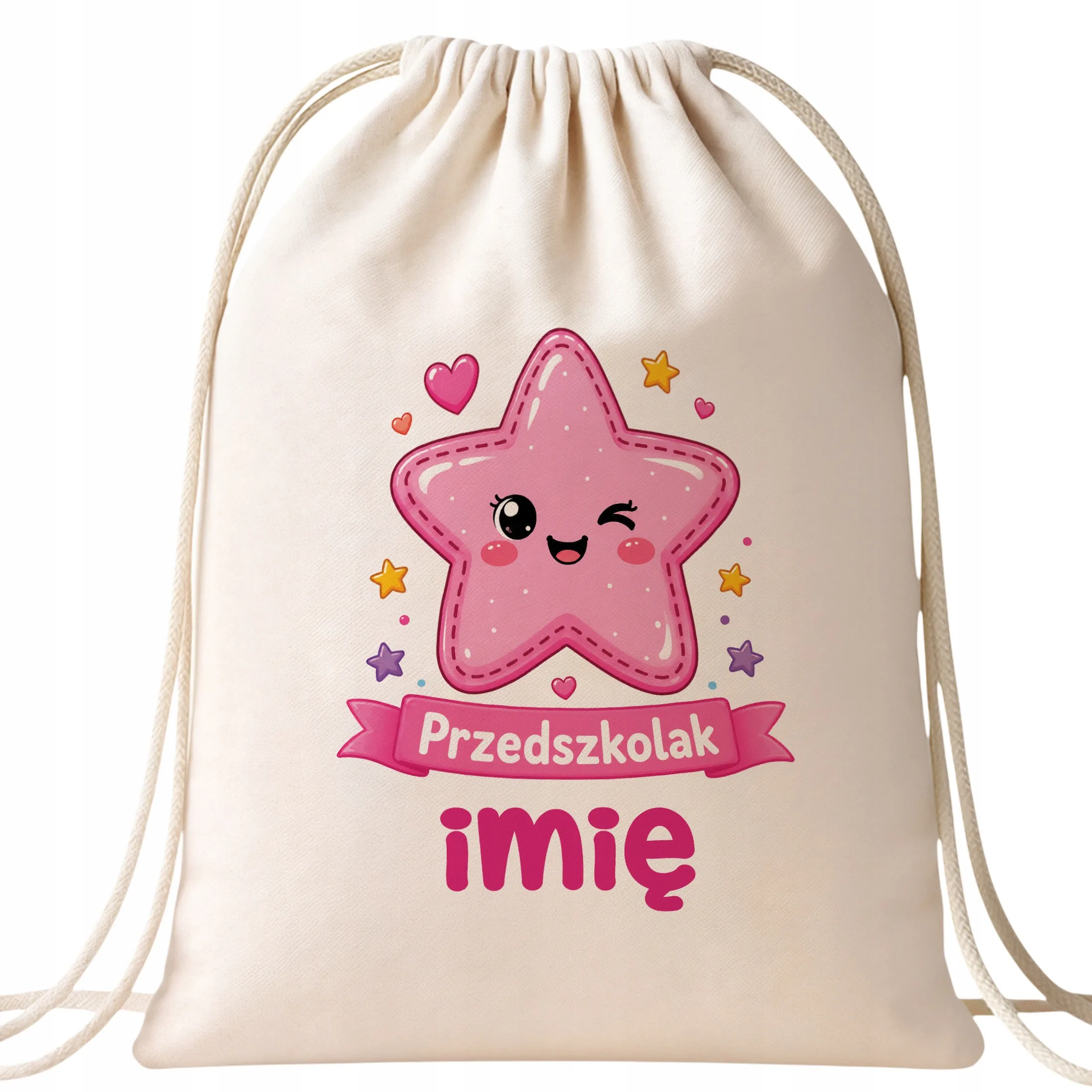 Plecak Worek Personalizowany Przedszkolak z Nadrukiem Bawełniany Szkolny