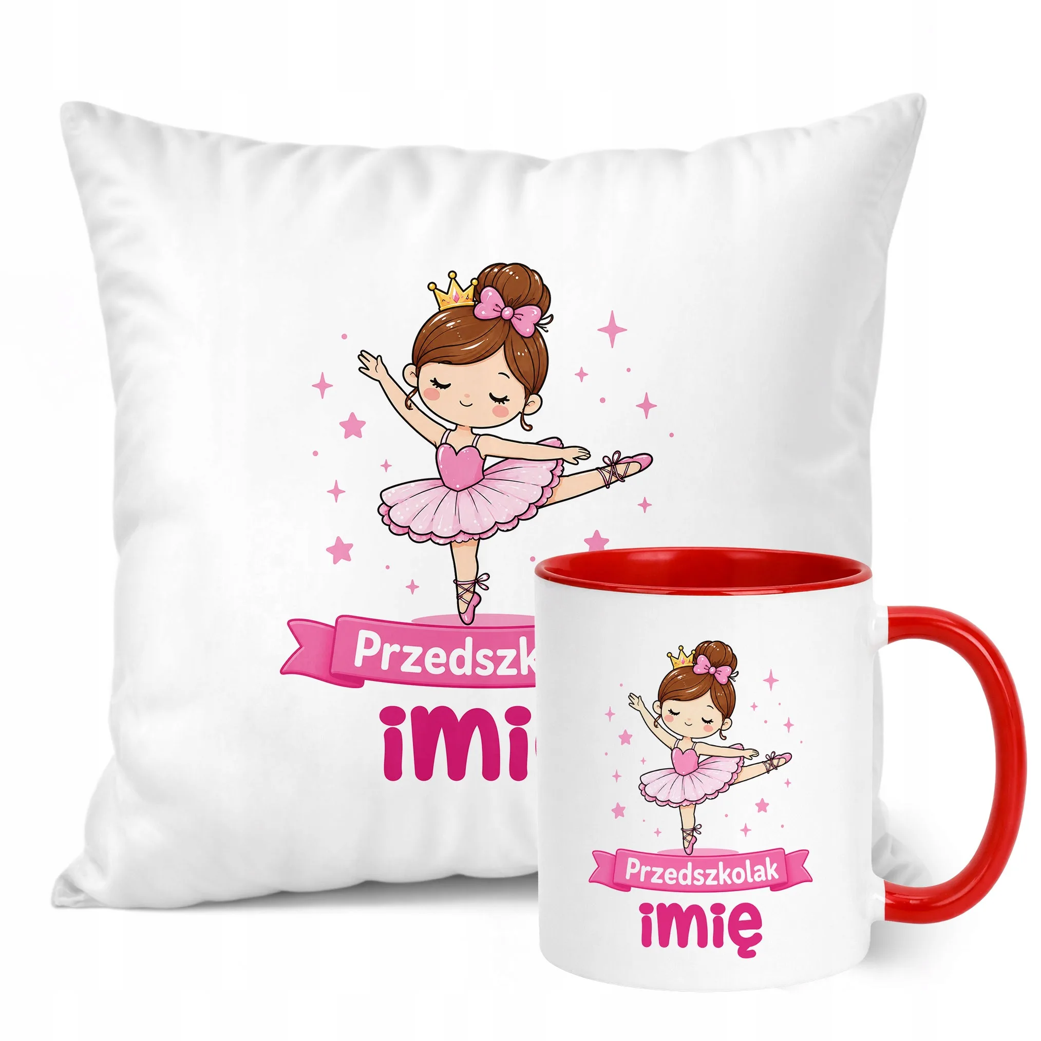 Zestaw Personalizowany Kubek Czerwony Poduszka Przedszkolak Baletnica