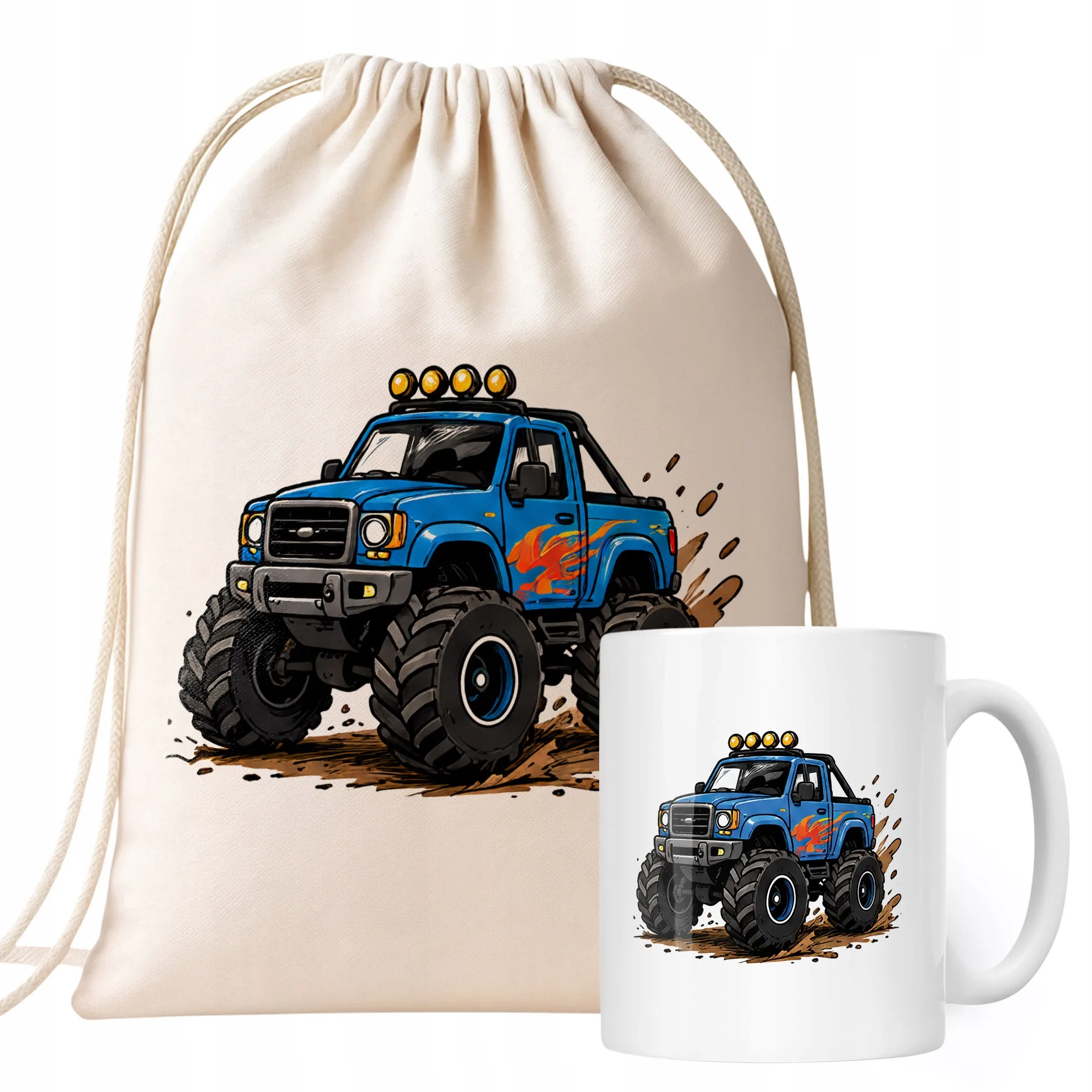 Zestaw Plecak Worek Kubek Z Nadrukiem Monster Truck Dla Dzieci Prezent