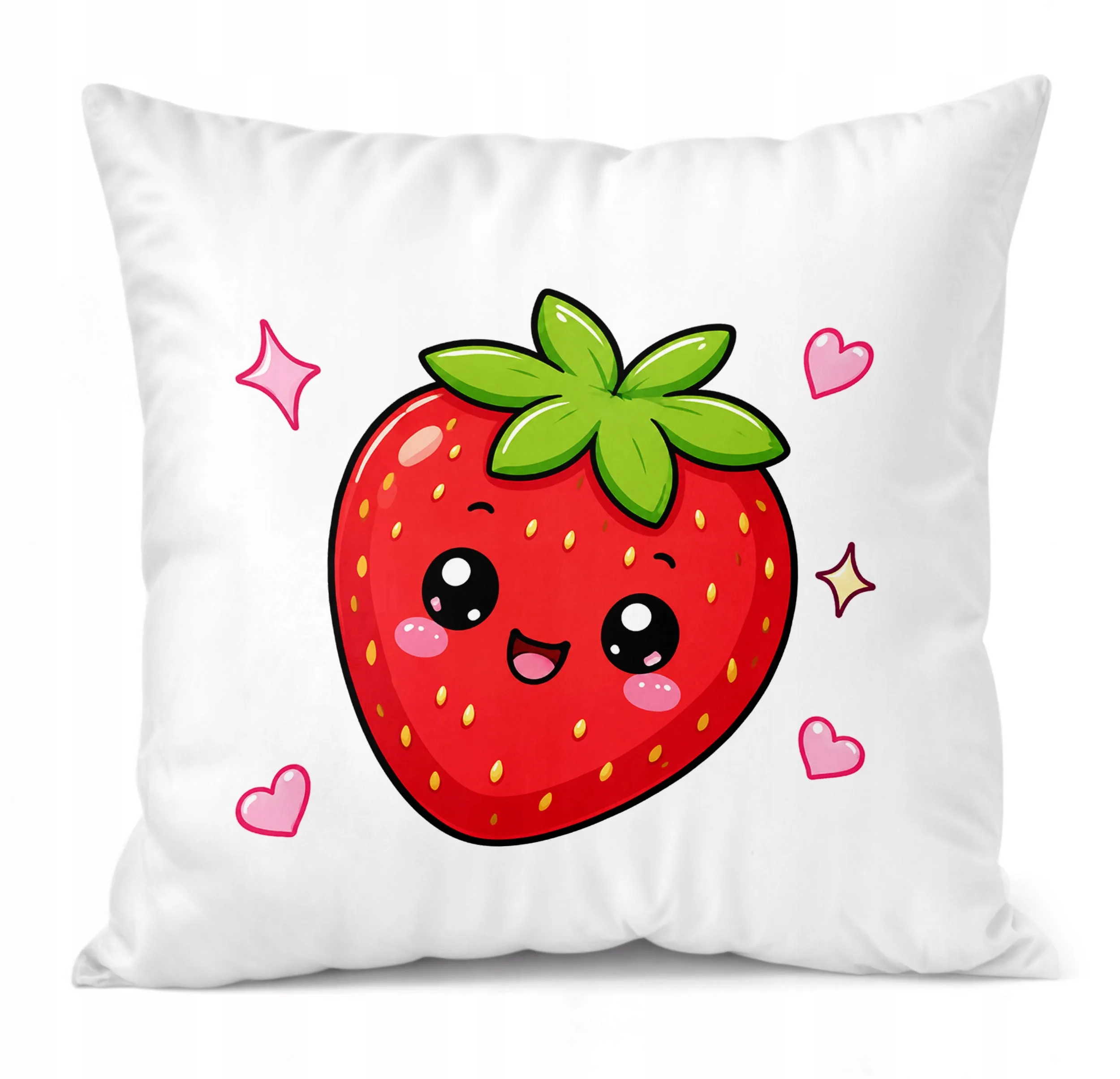 Poduszka Jasiek z nadrukiem 38x38cm Kawaii truskawka Dla Dzieci Prezent