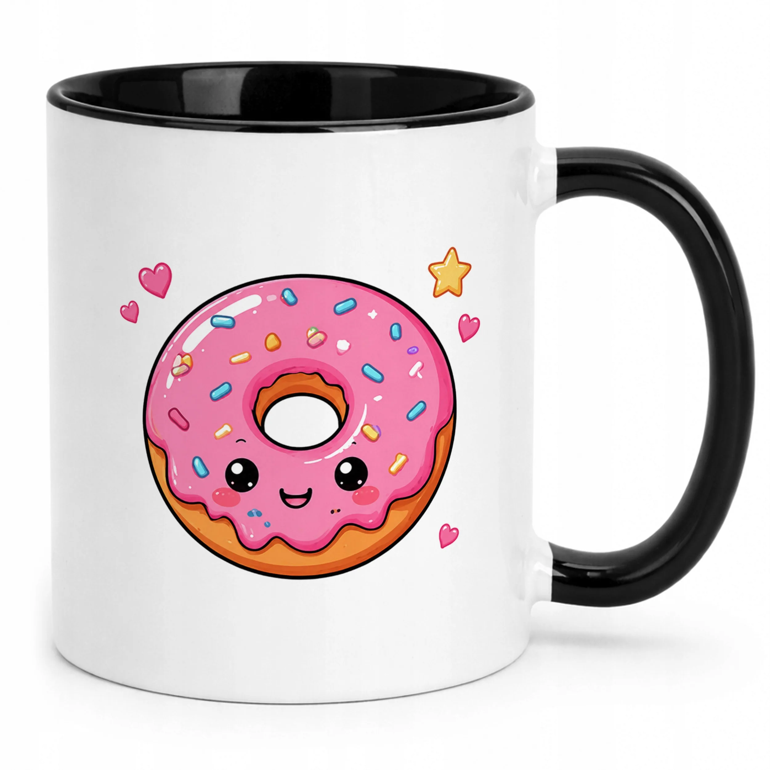 Kubek Czarny z nadrukiem Kawaii Pączek Dla Dzieci Prezent Upominek