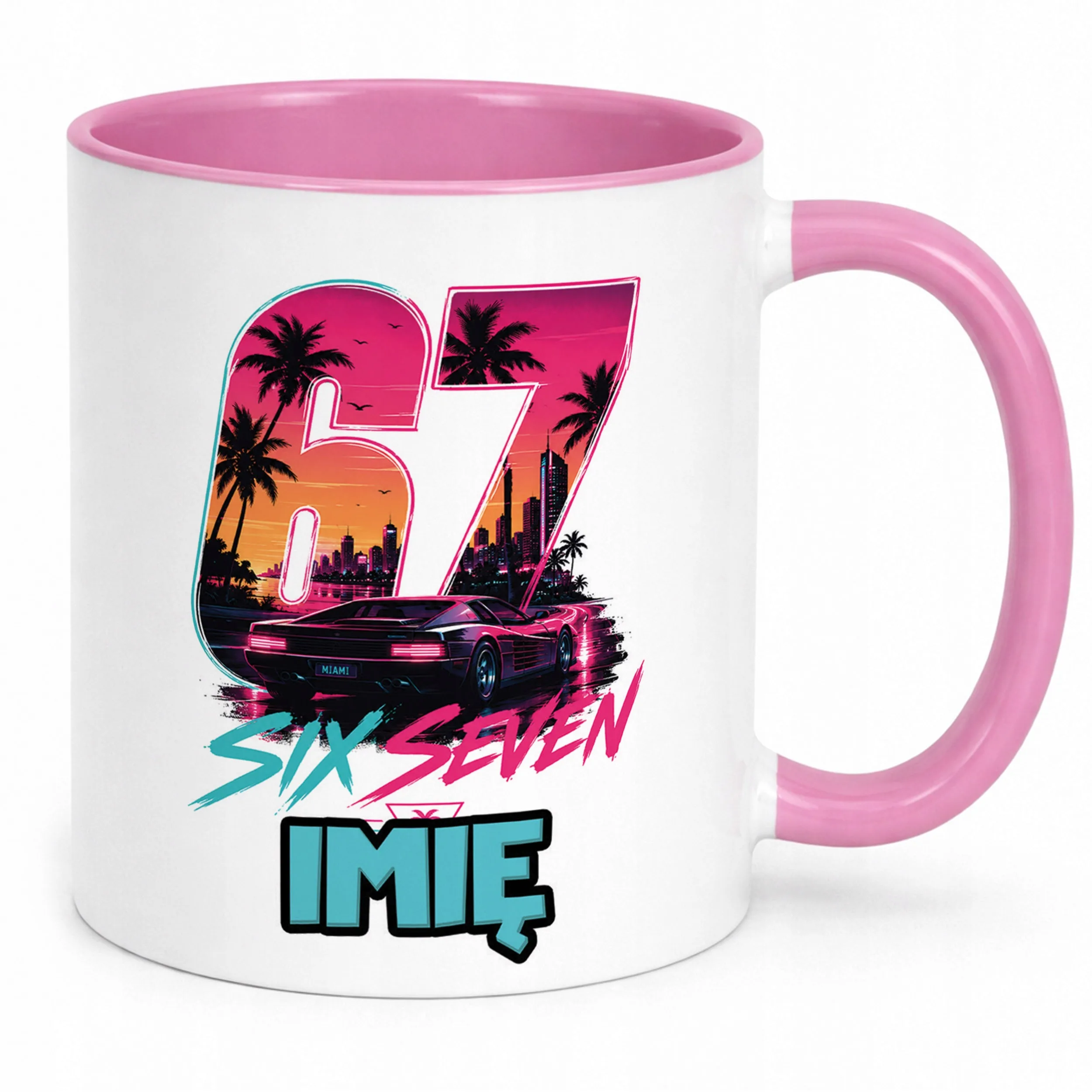 Kubek Różowy z nadrukiem personalizowany 67 Miami Gra Dla Dzieci Prezent