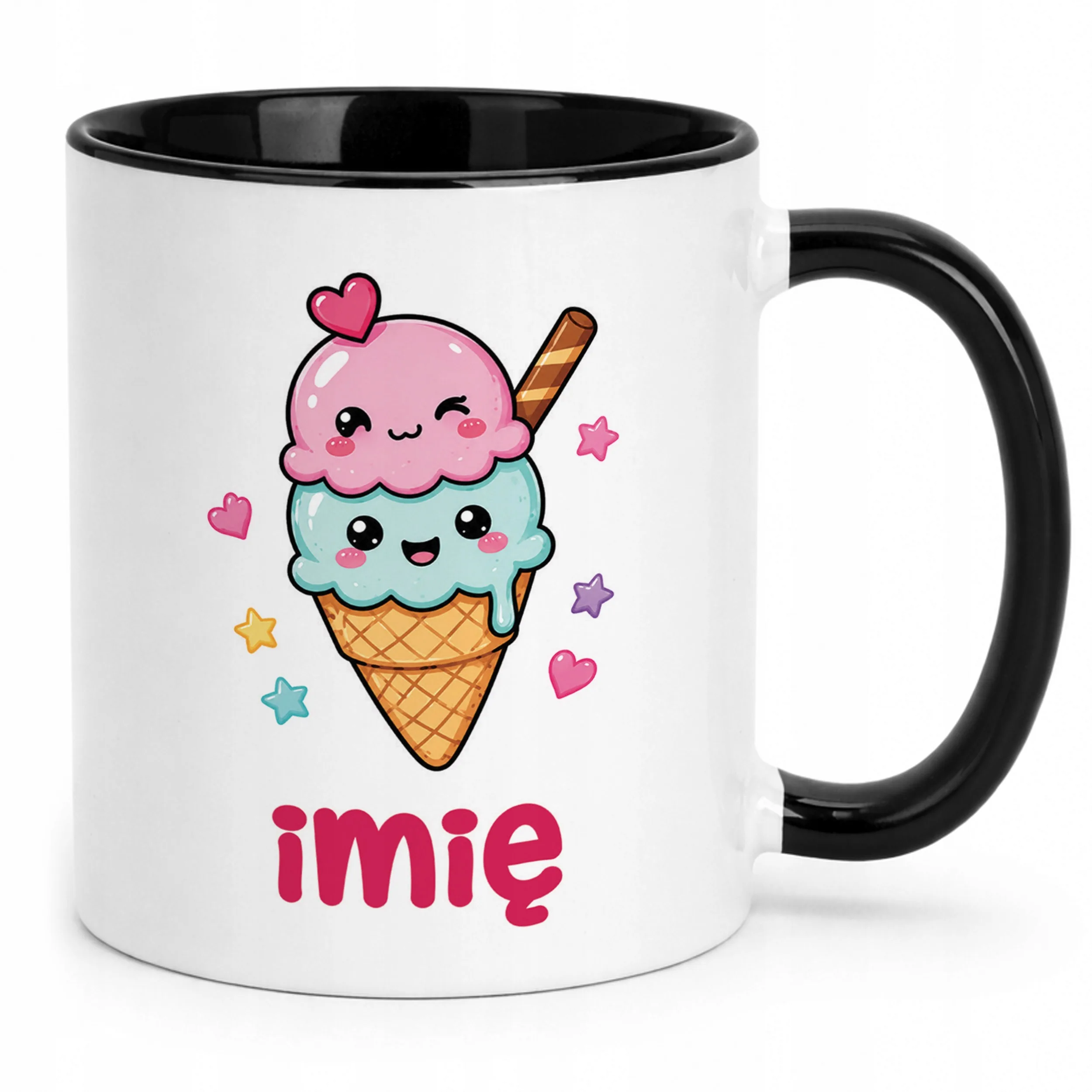 Kubek Czarny z nadrukiem personalizowany Kawaii Lody Dla Dzieci Prezent