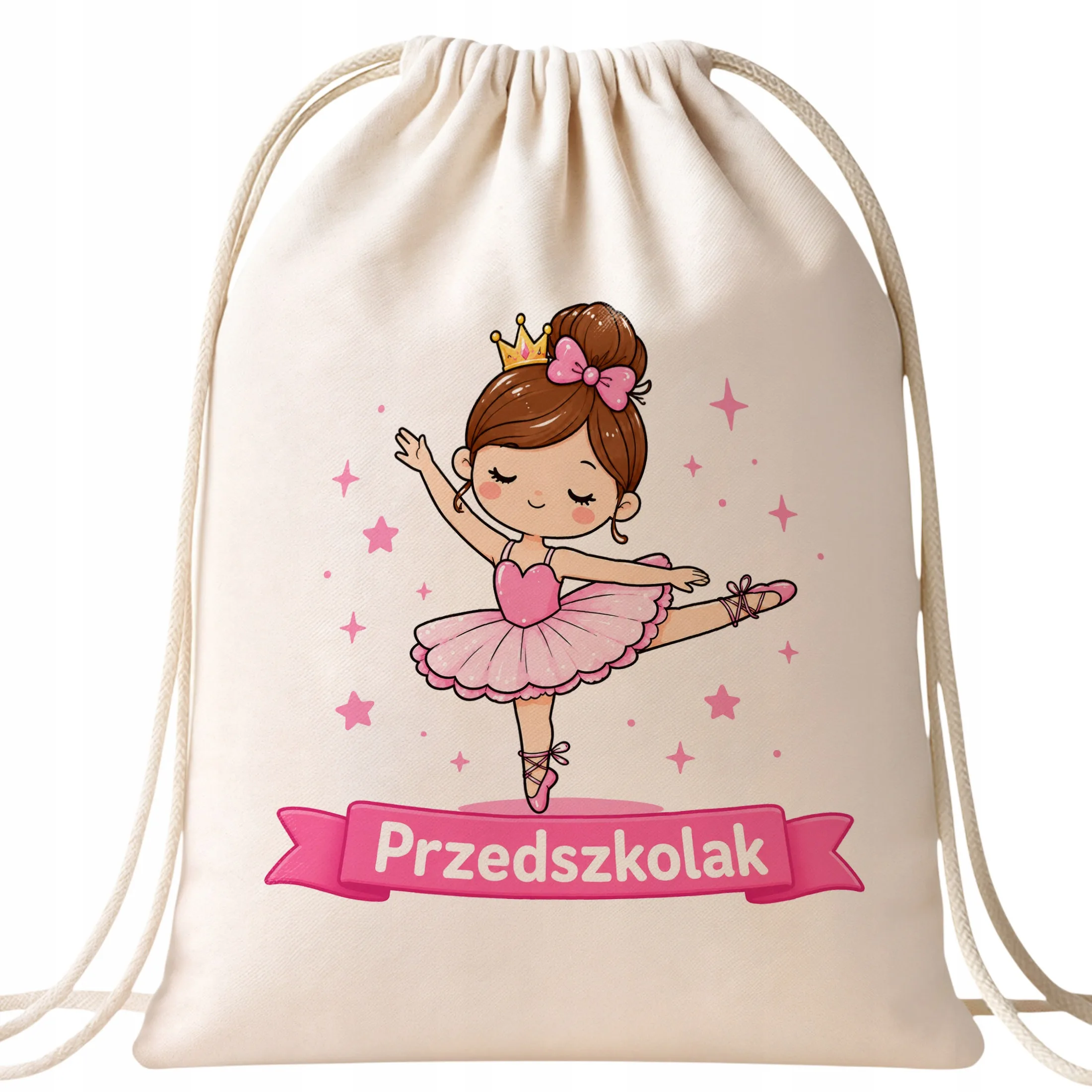 Plecak Worek Przedszkolak z Nadrukiem Bawełniany Szkolny na Buty Ecru