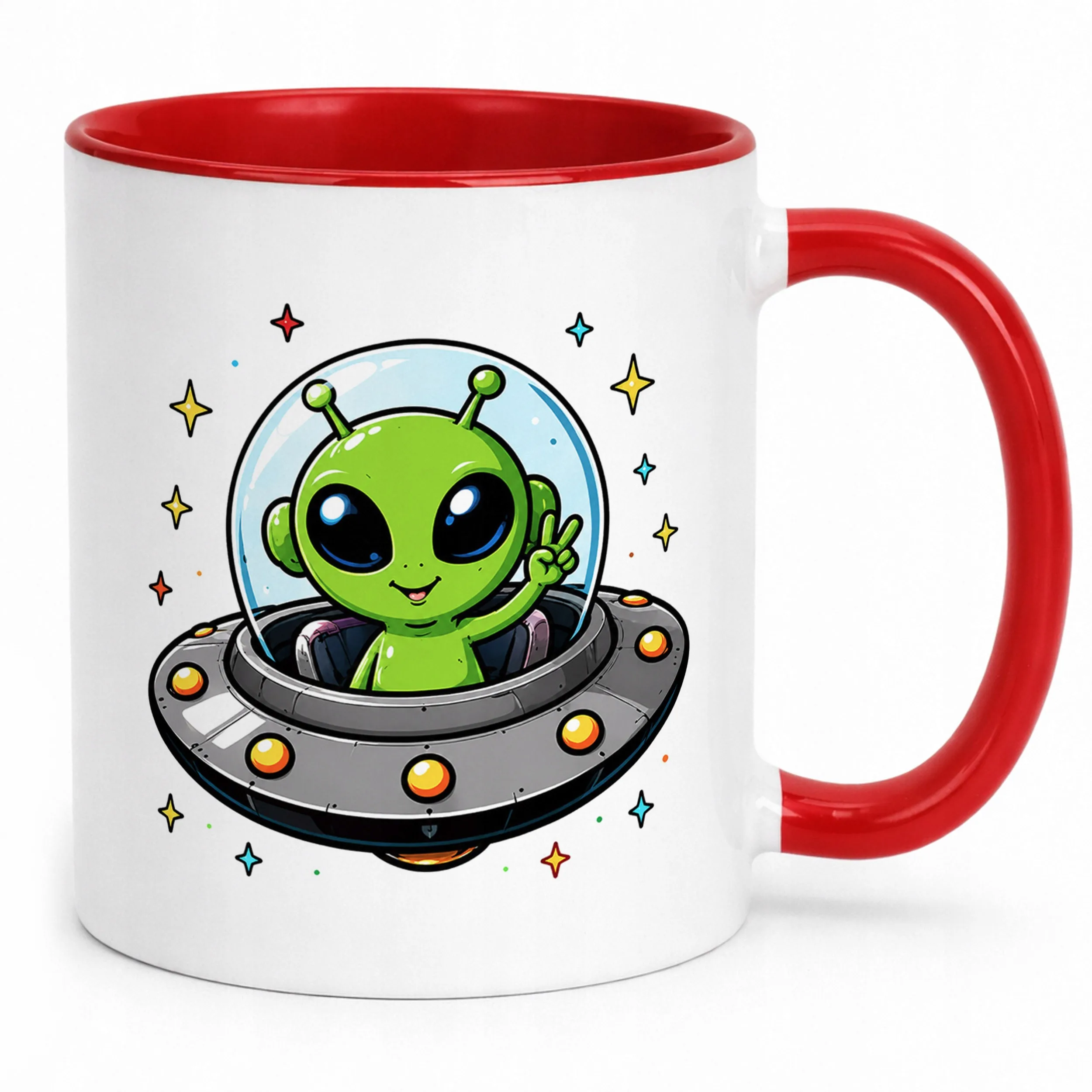 Kubek Czerwony z nadrukiem Kosmita UFO Dla Dzieci Prezent Upominek