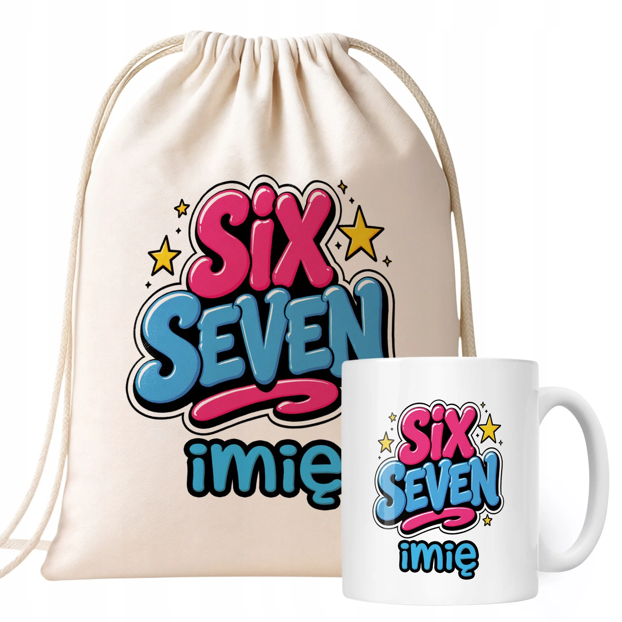 Zestaw Personalizowany Plecak Worek Kubek 67 Six Seven Prezent