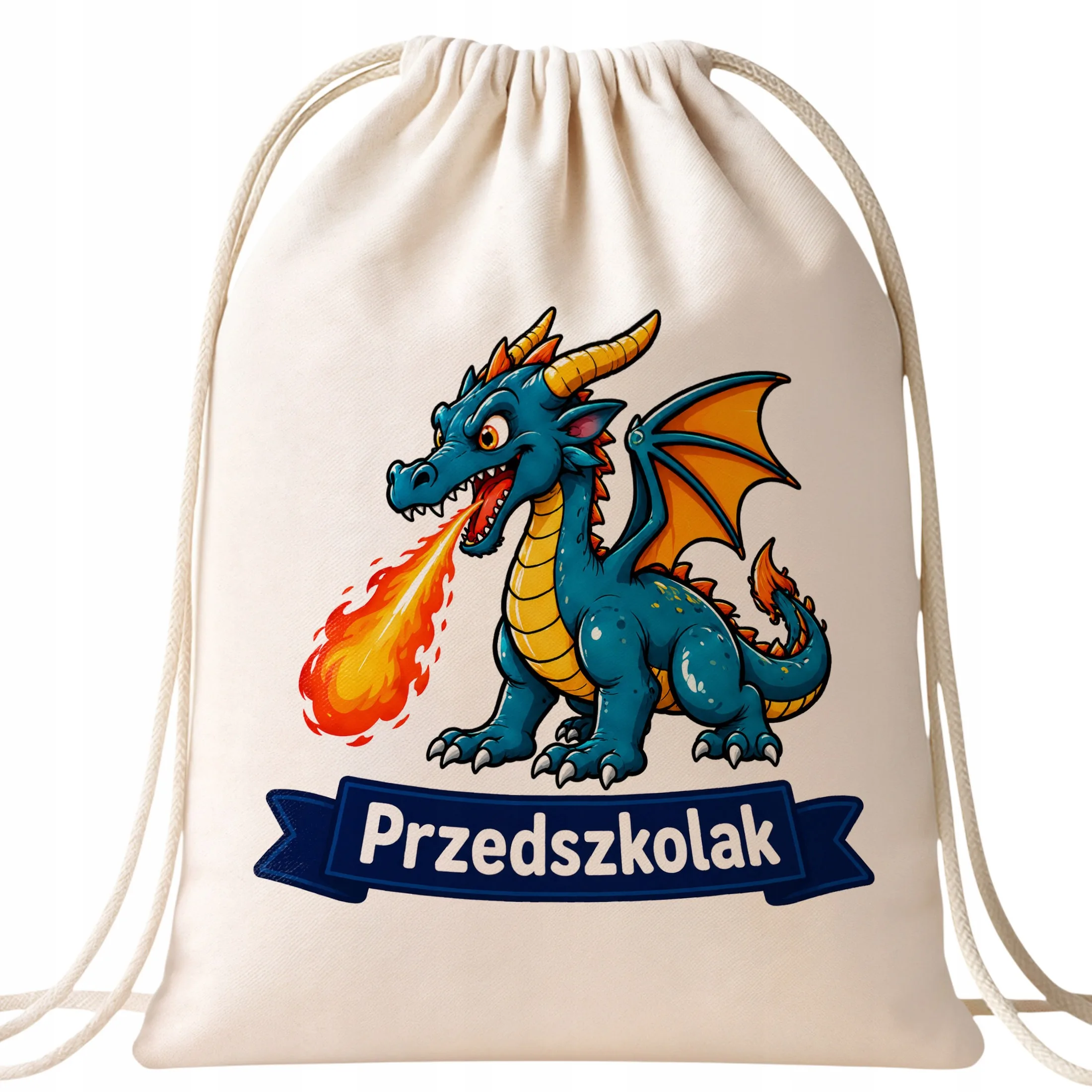 Plecak Worek Przedszkolak z Nadrukiem Bawełniany Szkolny na Buty Ecru