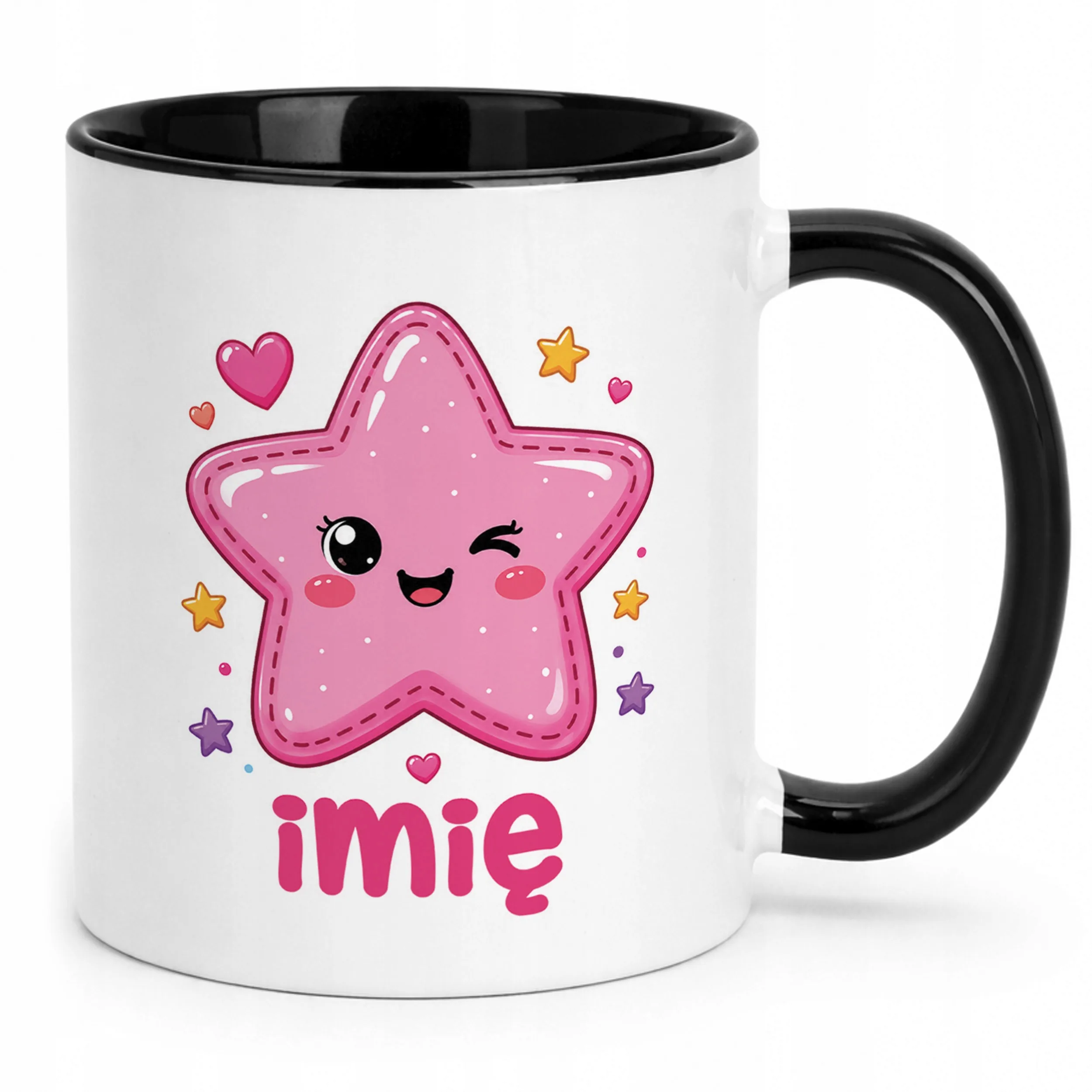 Kubek Czarny z nadrukiem personalizowany Kawaii Gwiazdka Dla Dzieci Prezent