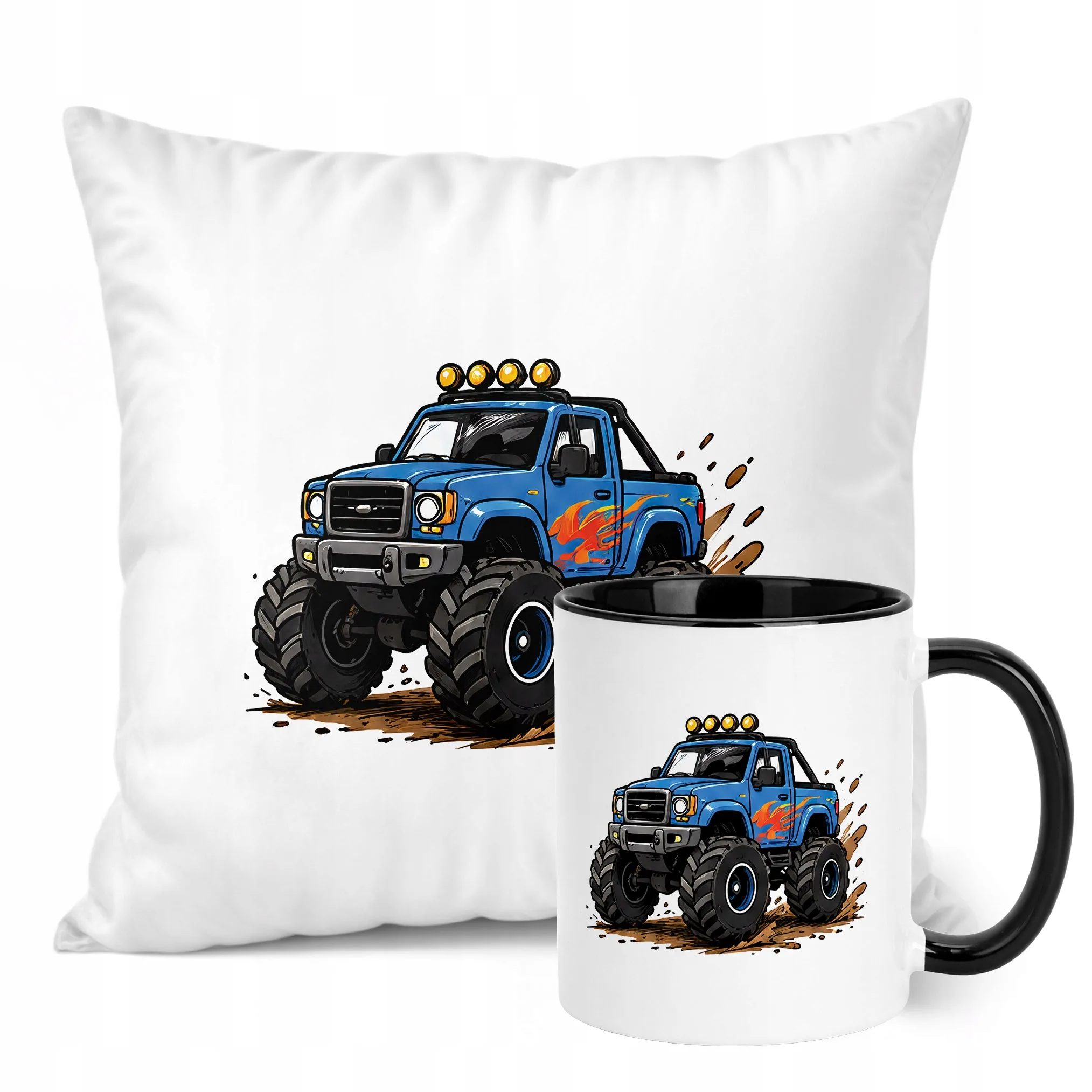 Zestaw Kubek Czarny Poduszka Z Nadrukiem Monster Truck Prezent
