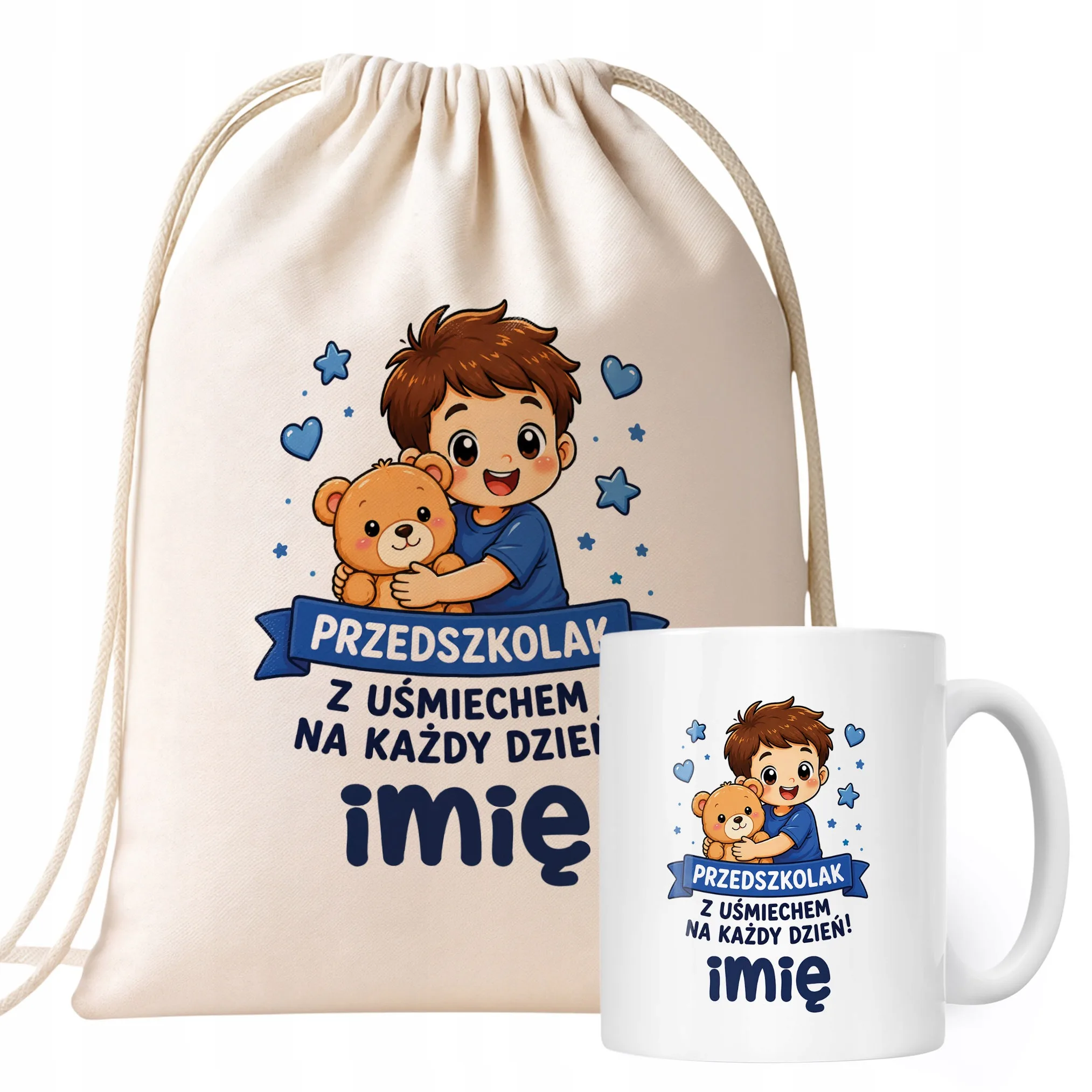 Zestaw Personalizowany Plecak Worek Kubek Przedszkolak Prezent