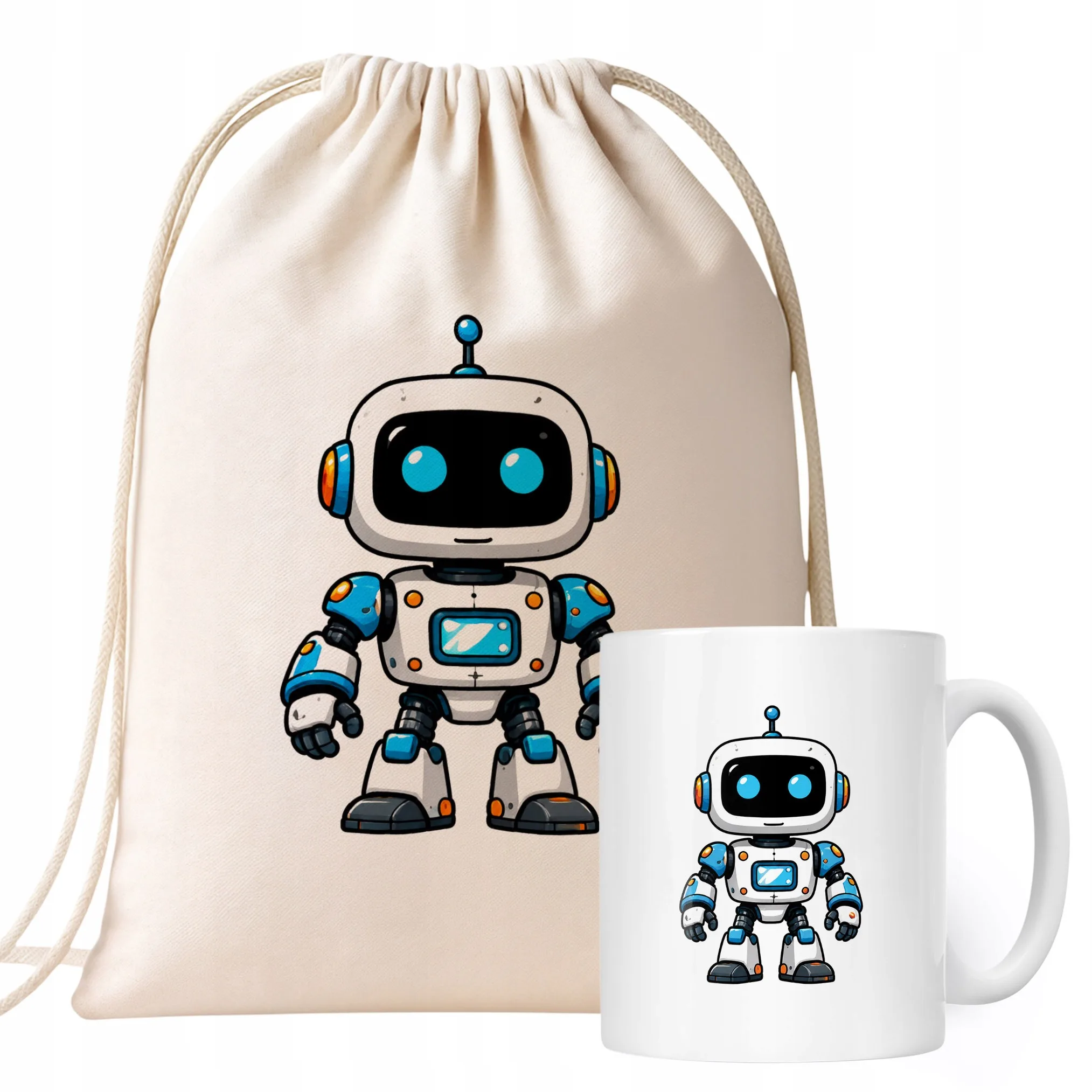 Zestaw Plecak Worek Kubek Z Nadrukiem Robot Dla Dzieci Prezent