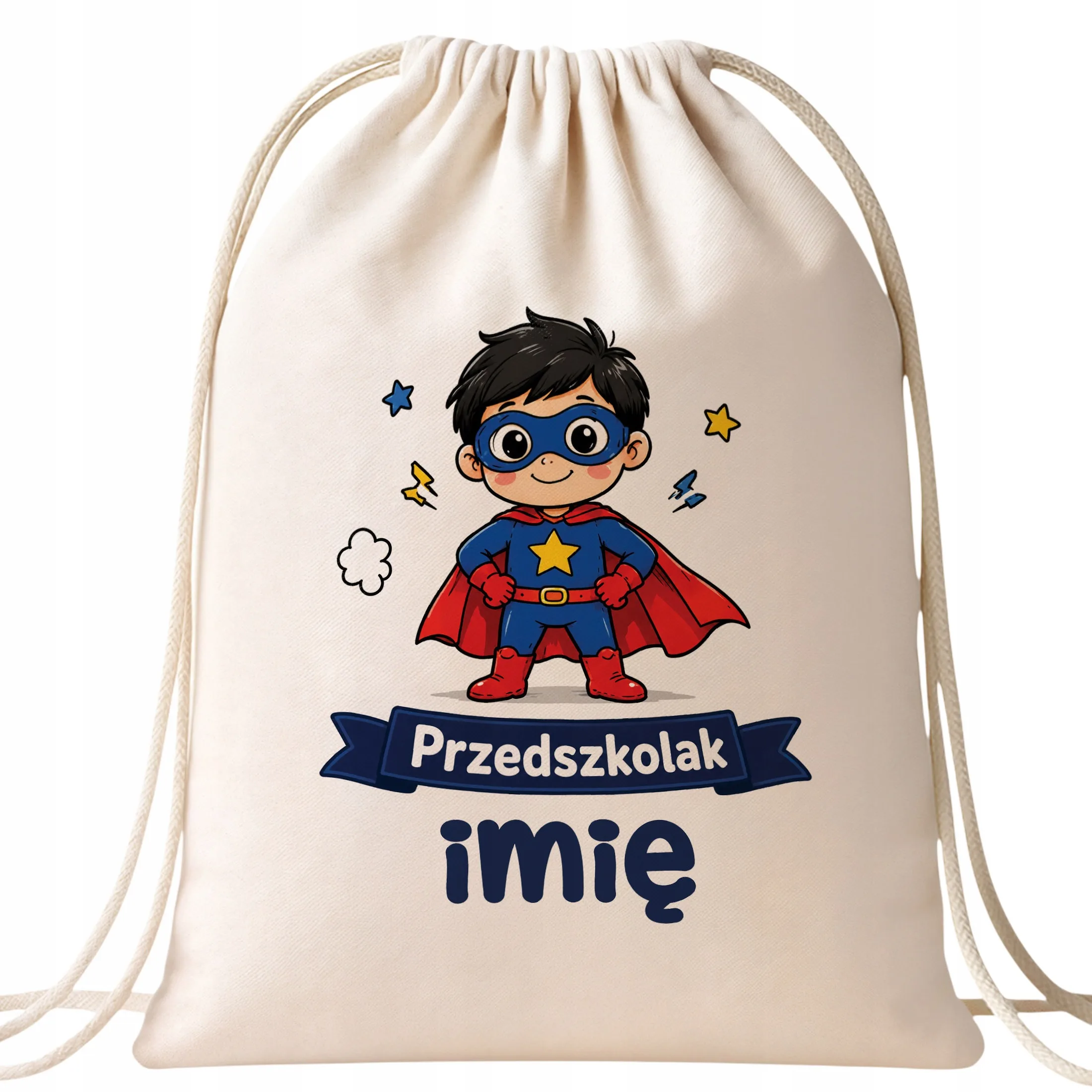 Plecak Worek Personalizowany Przedszkolak z Nadrukiem Bawełniany Szkolny