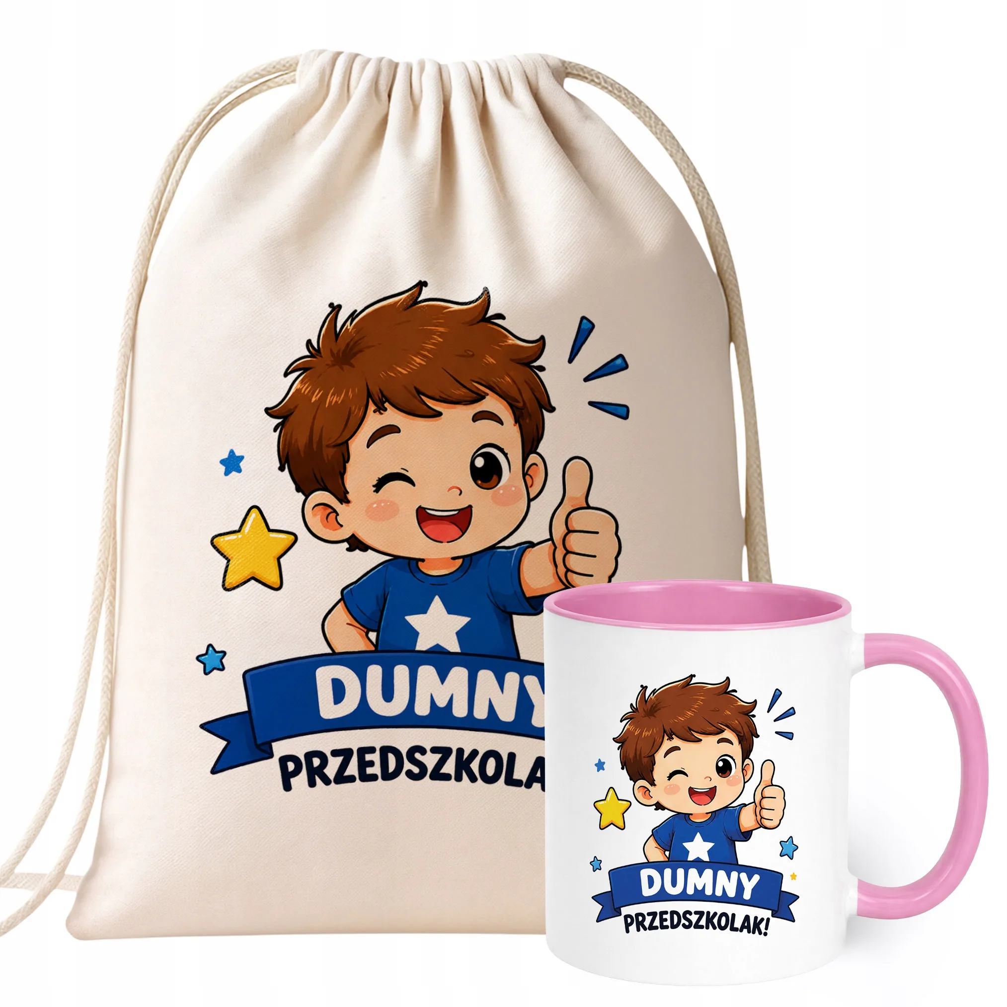 Zestaw Plecak Worek Kubek Różowy Z Nadrukiem Przedszkolak Dla Dzieci
