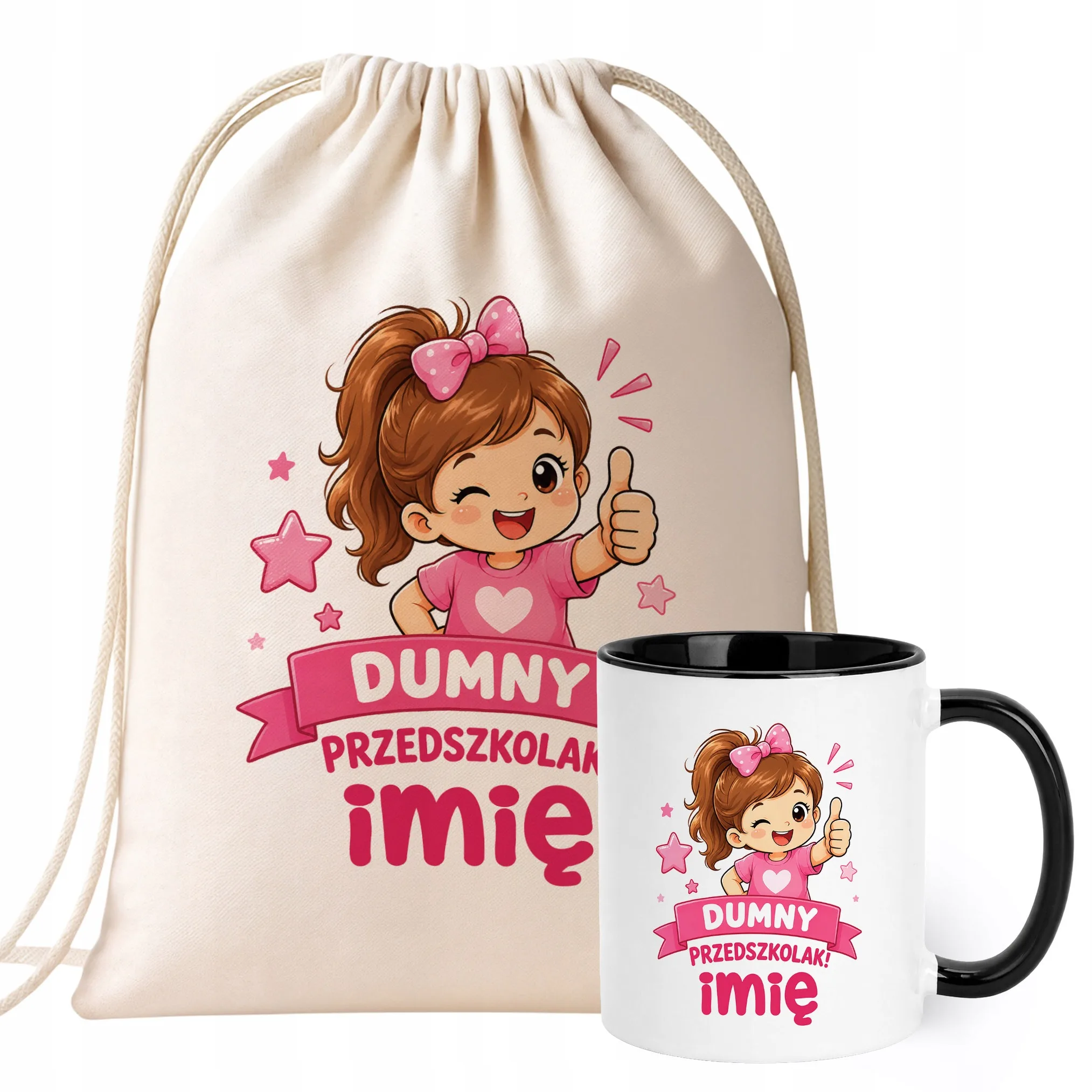 Zestaw Personalizowany Plecak Worek Kubek Czarny Dumny Przedszkolak