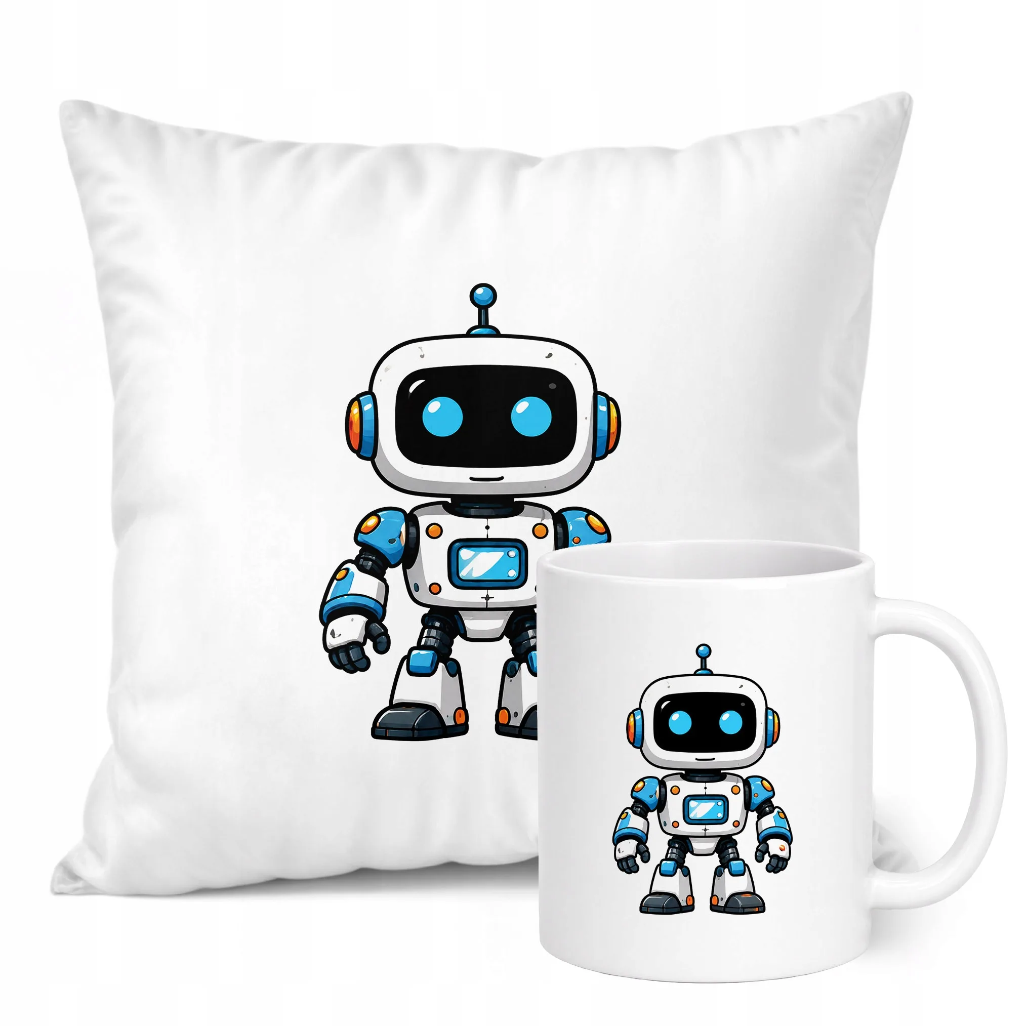Zestaw Kubek Biały Poduszka Z Nadrukiem Robot Prezent