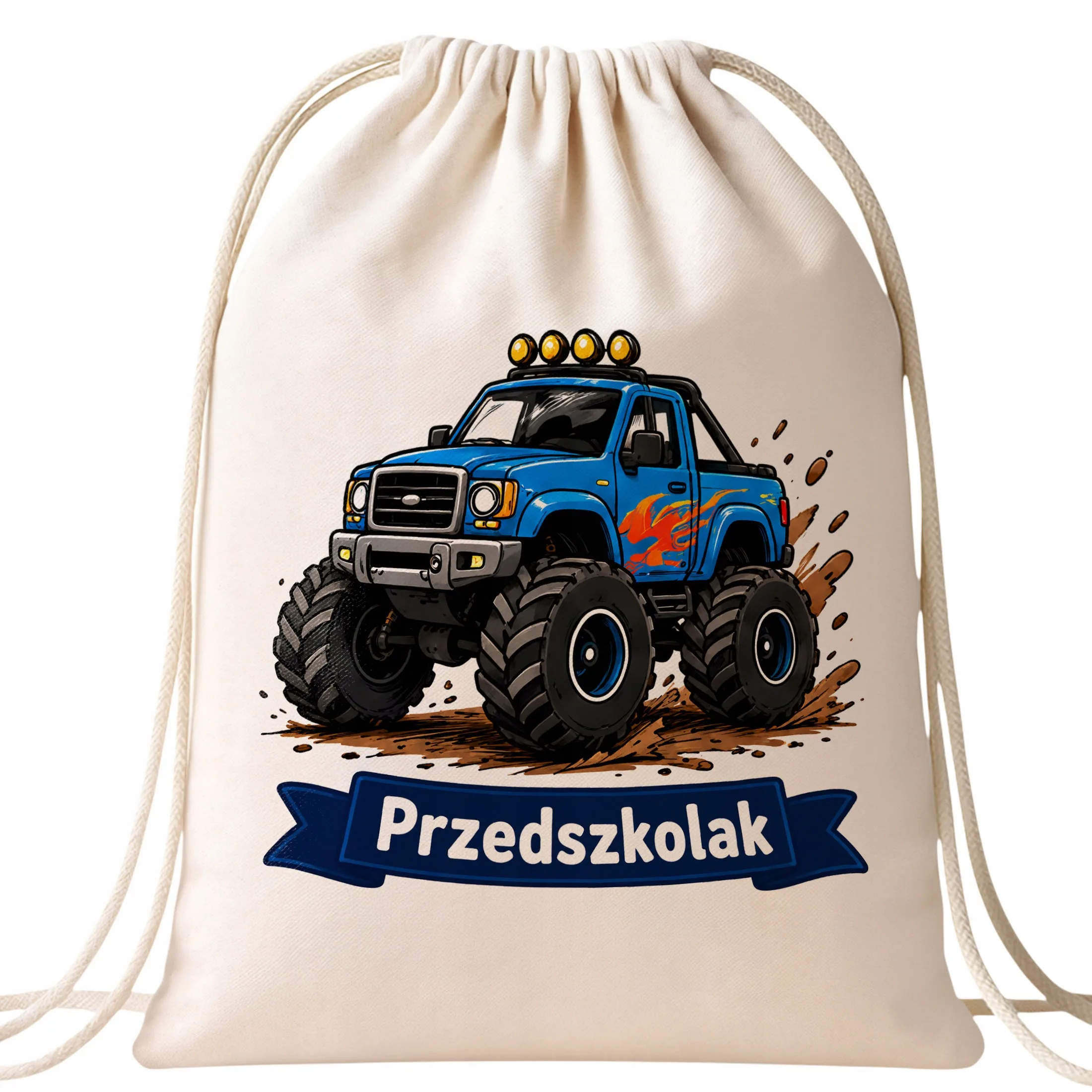 Plecak Worek Przedszkolak z Nadrukiem Bawełniany Szkolny na Buty Ecru