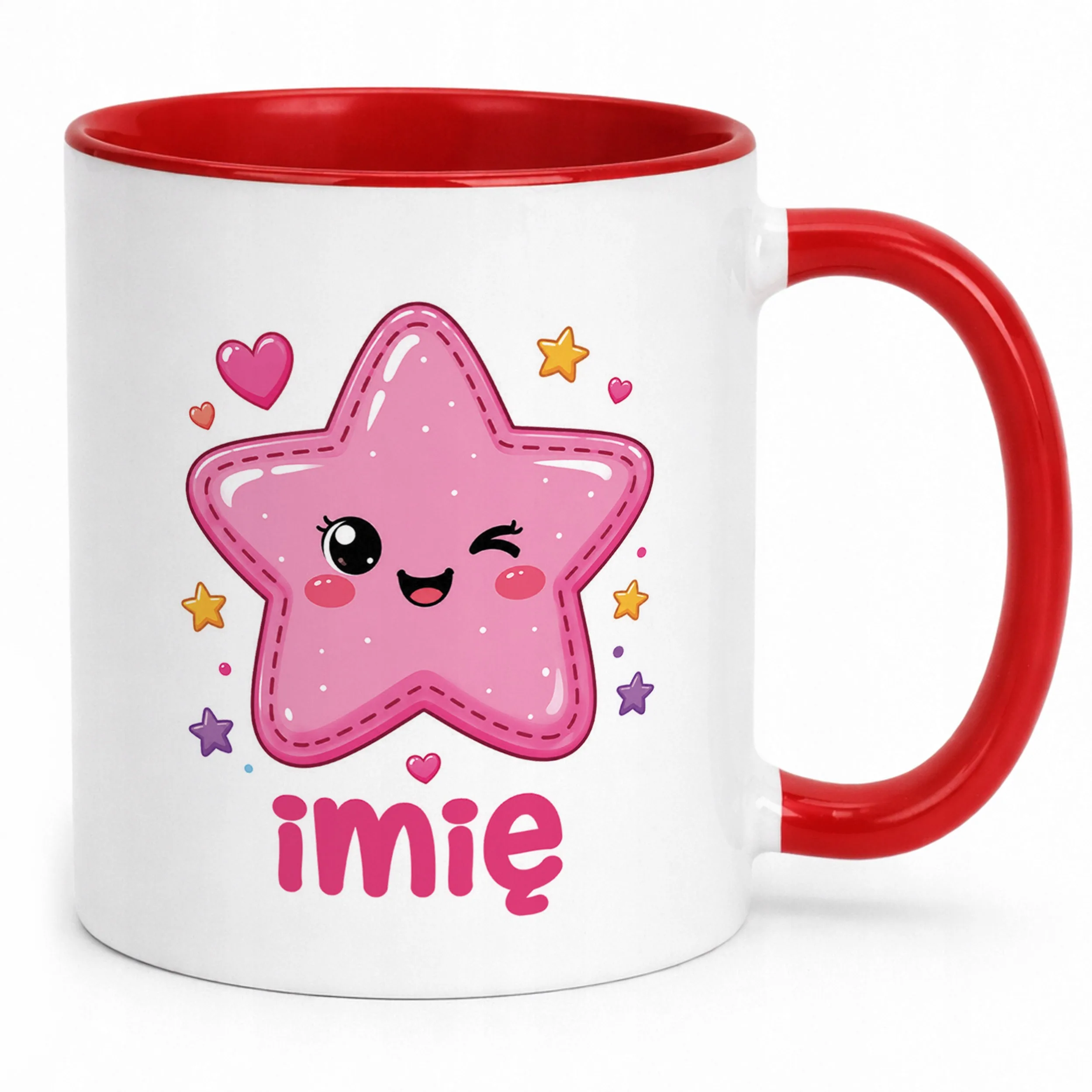 Kubek Czerwony z nadrukiem personalizowany Kawaii Gwiazdka Prezent