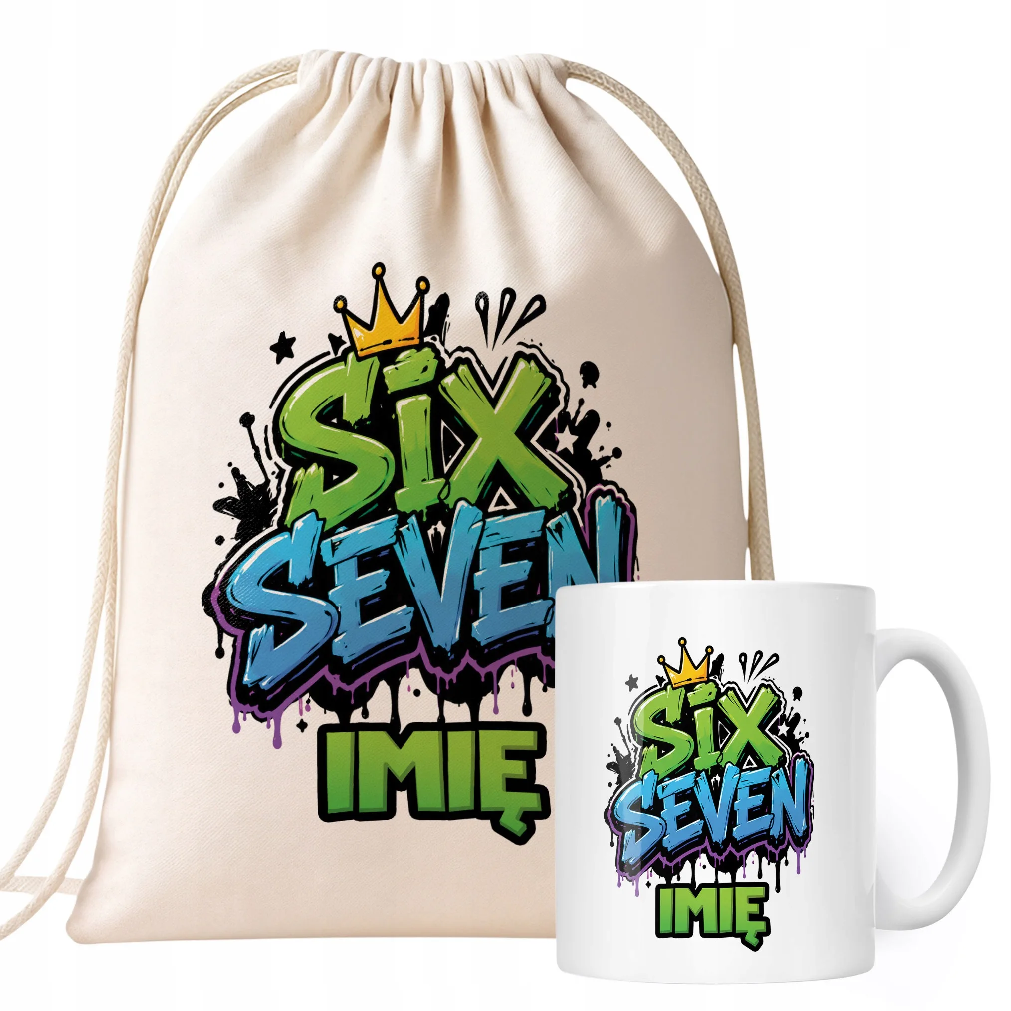 Zestaw Personalizowany Plecak Worek Kubek 67 Six Seven Prezent