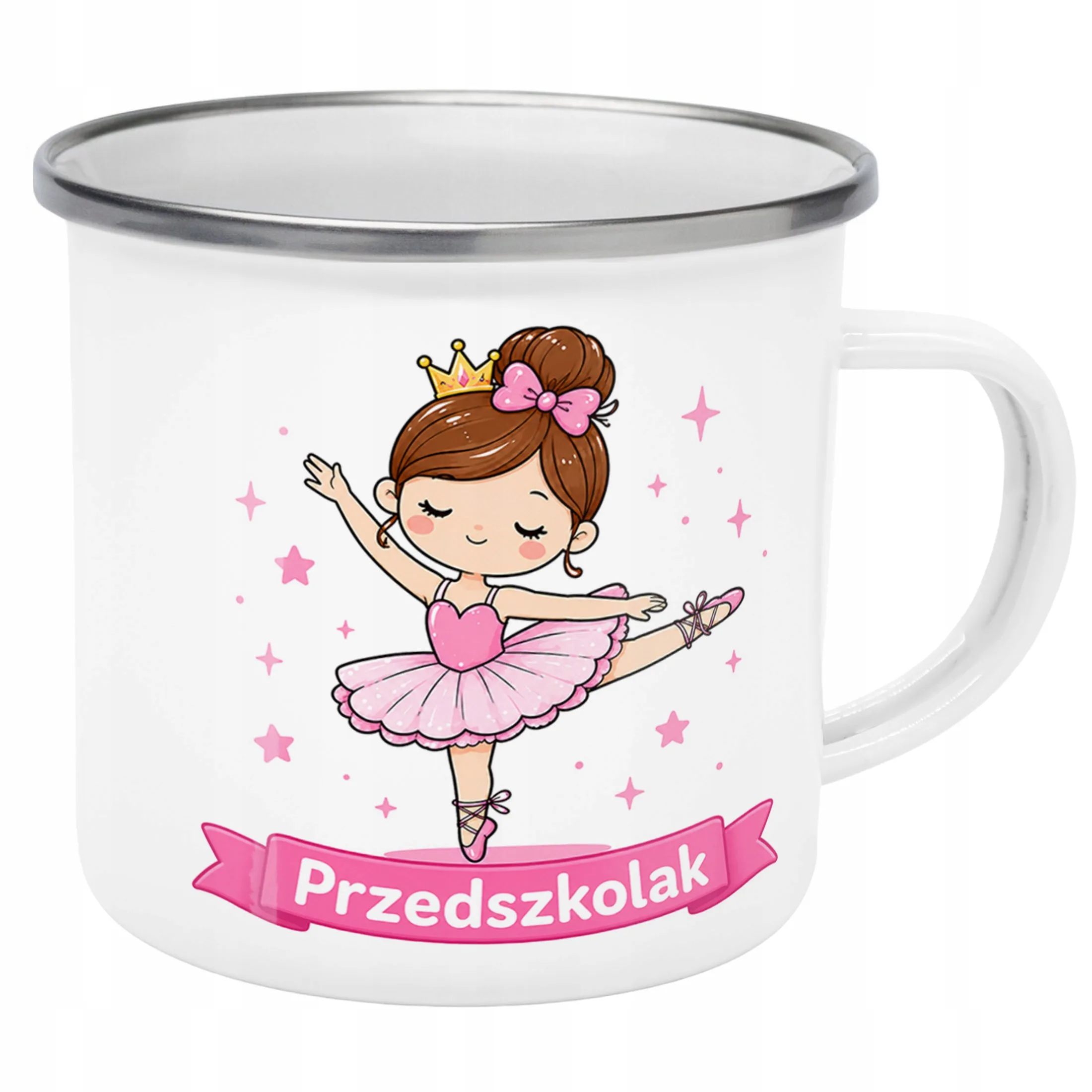 Kubek Emaliowany Przedszkolak Szkoła z Nadrukiem Biały Metalowy Prezent