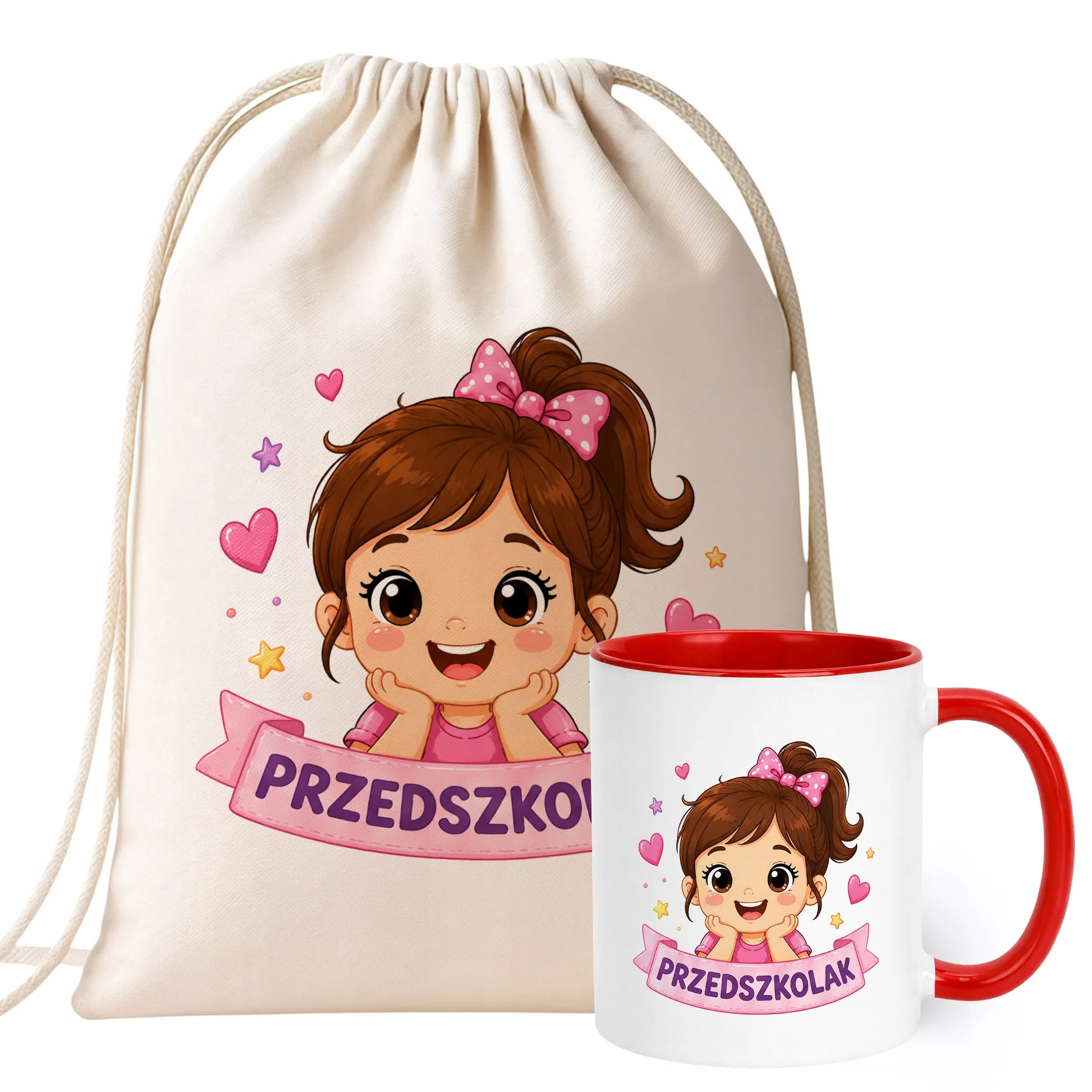 Zestaw Plecak Worek Kubek Czerwony Z Nadrukiem Przedszkolak Dla Dzieci