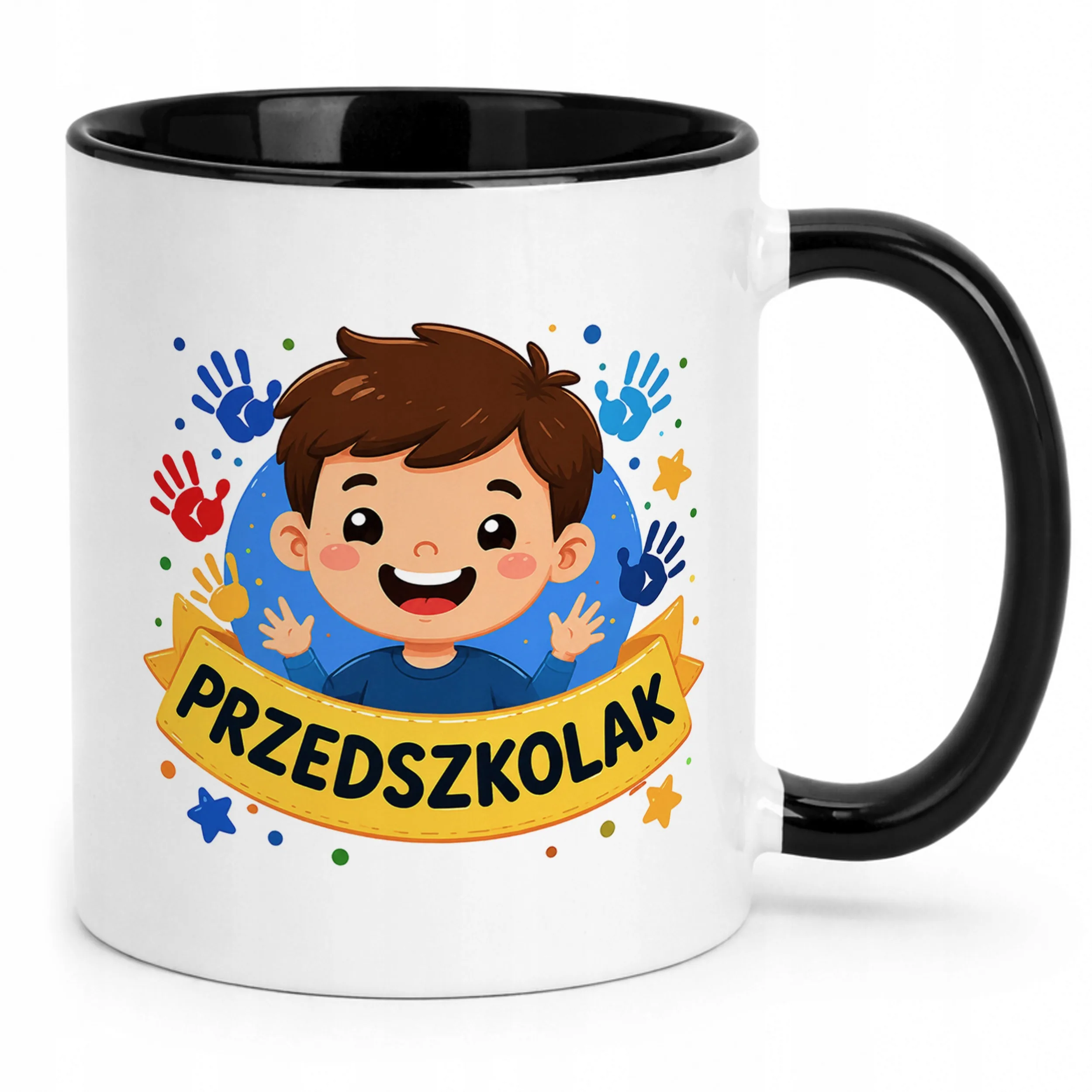 Kubek Czarny z nadrukiem Przedszkolak Szkoła Dla Dzieci Prezent