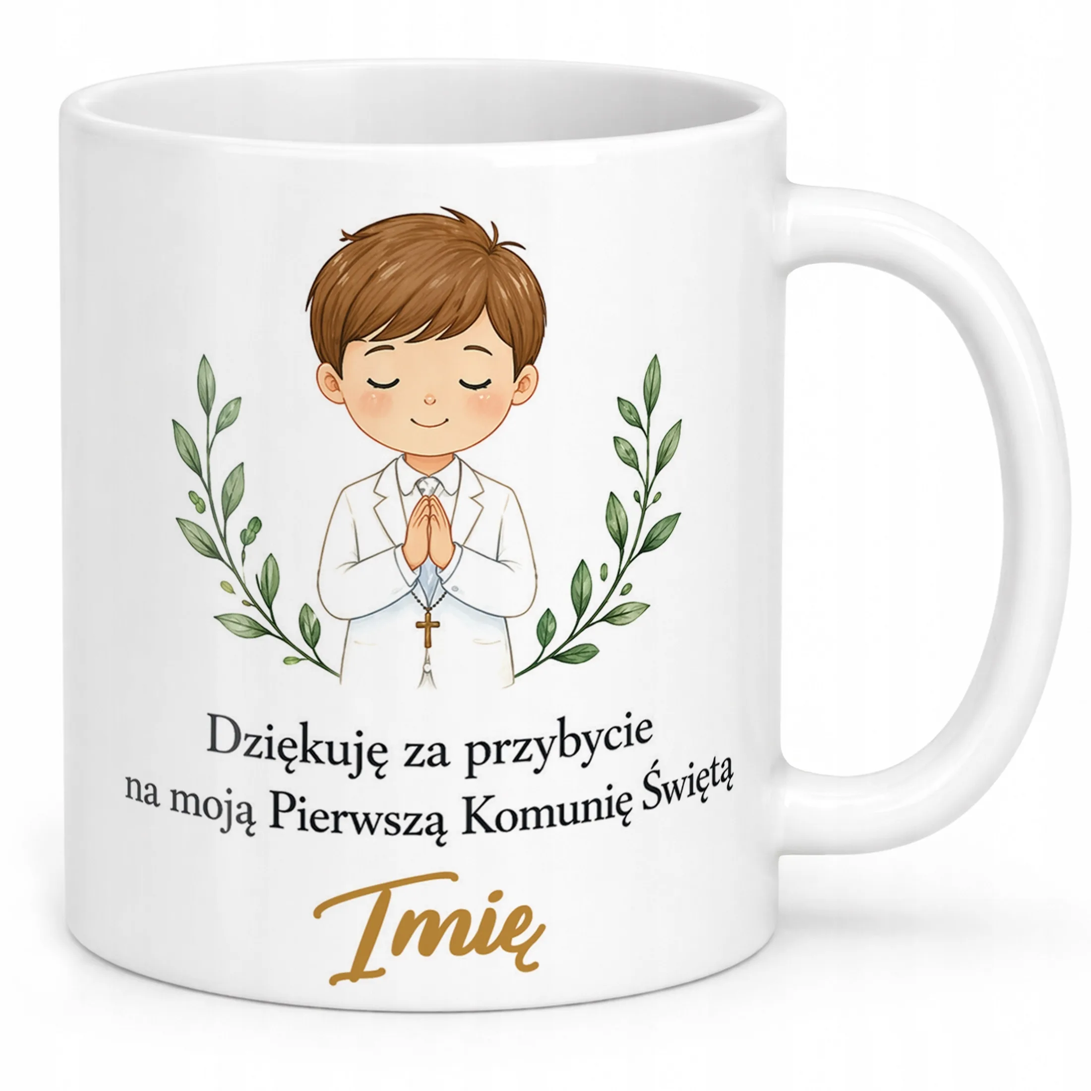 Kubek ceramiczny z imieniem dziecka Komunia Święta dla gości